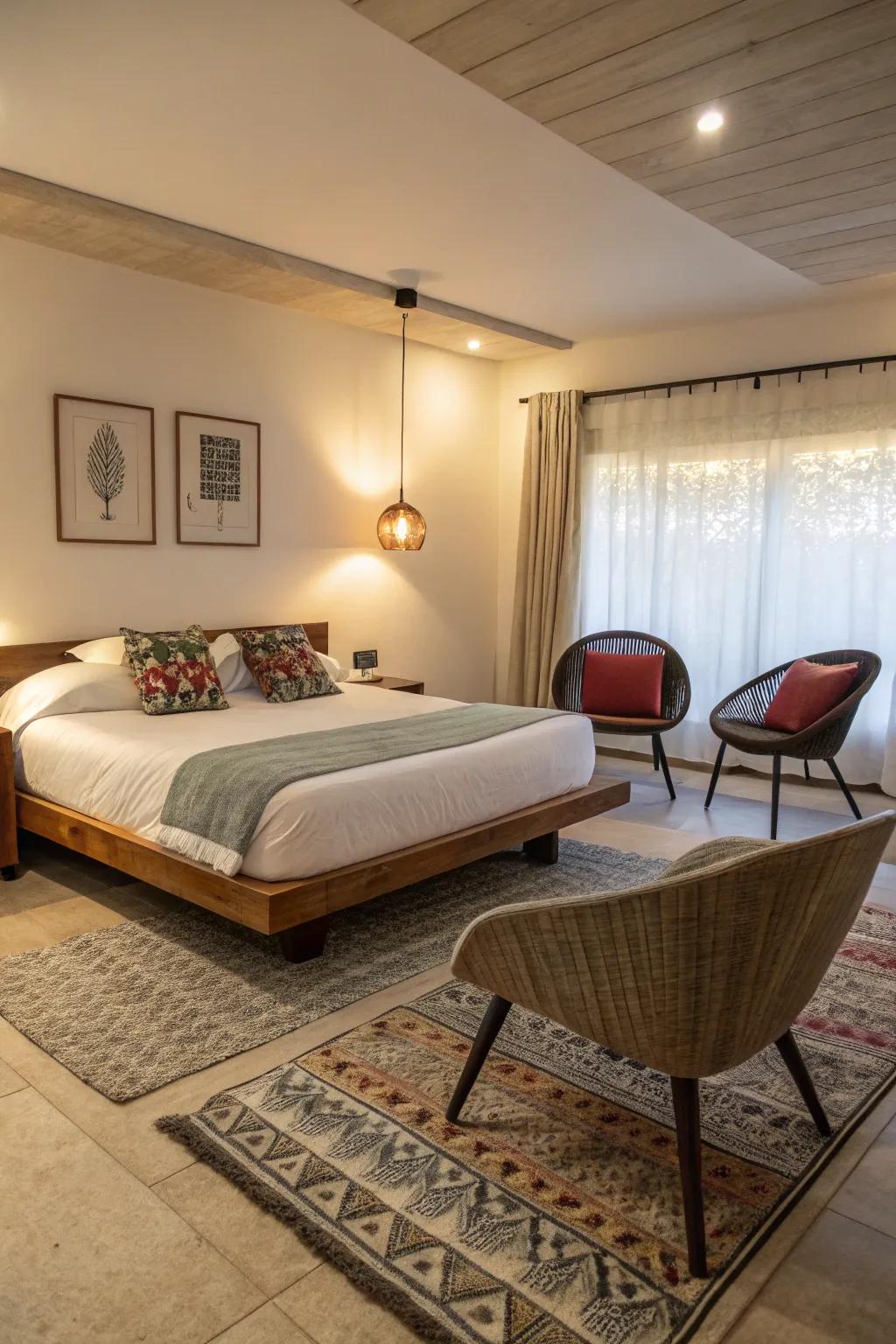 Show-stopping furniture truly distinguishes this bedroom.