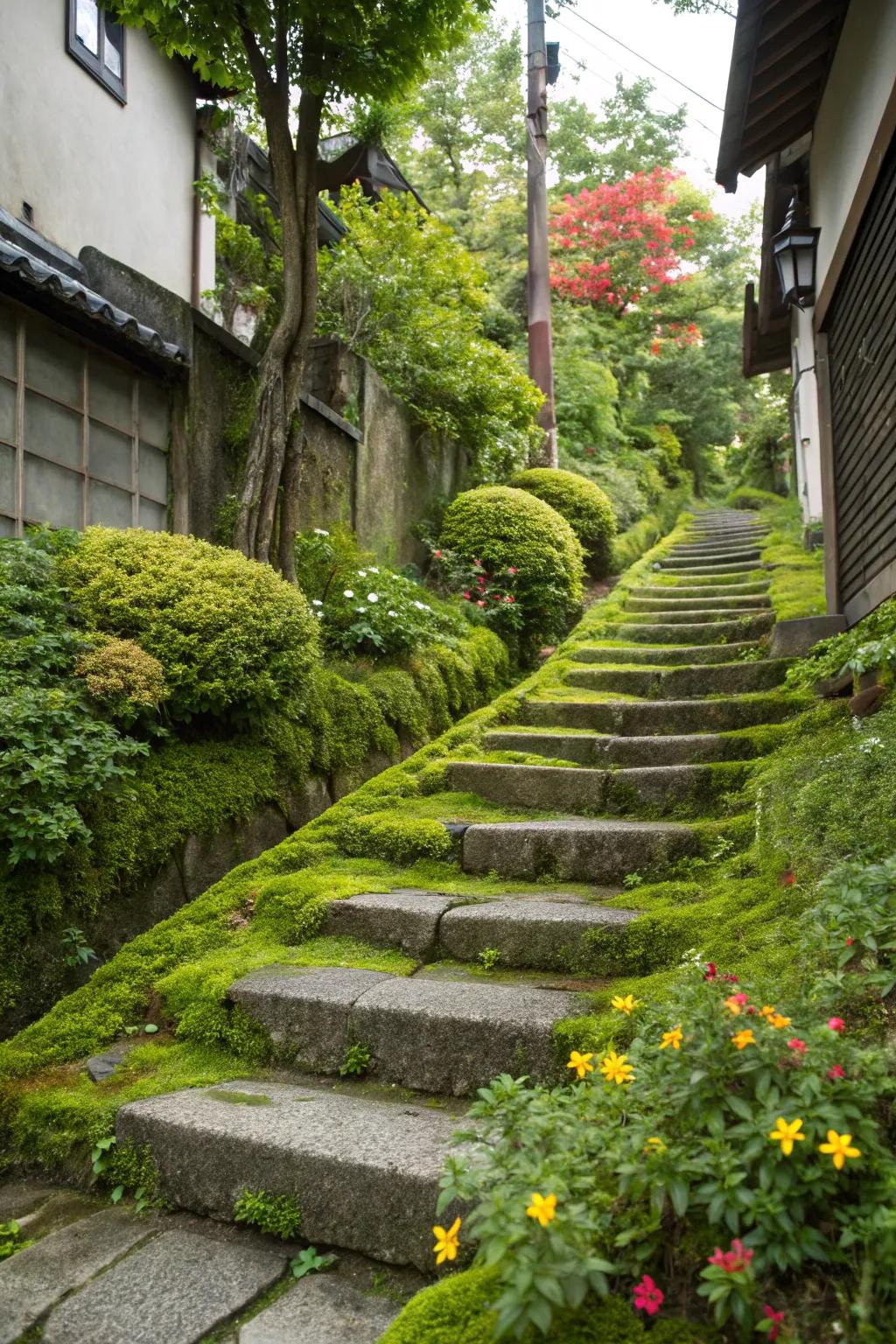 Greenery amplifying the intrinsic charm of concrete.
