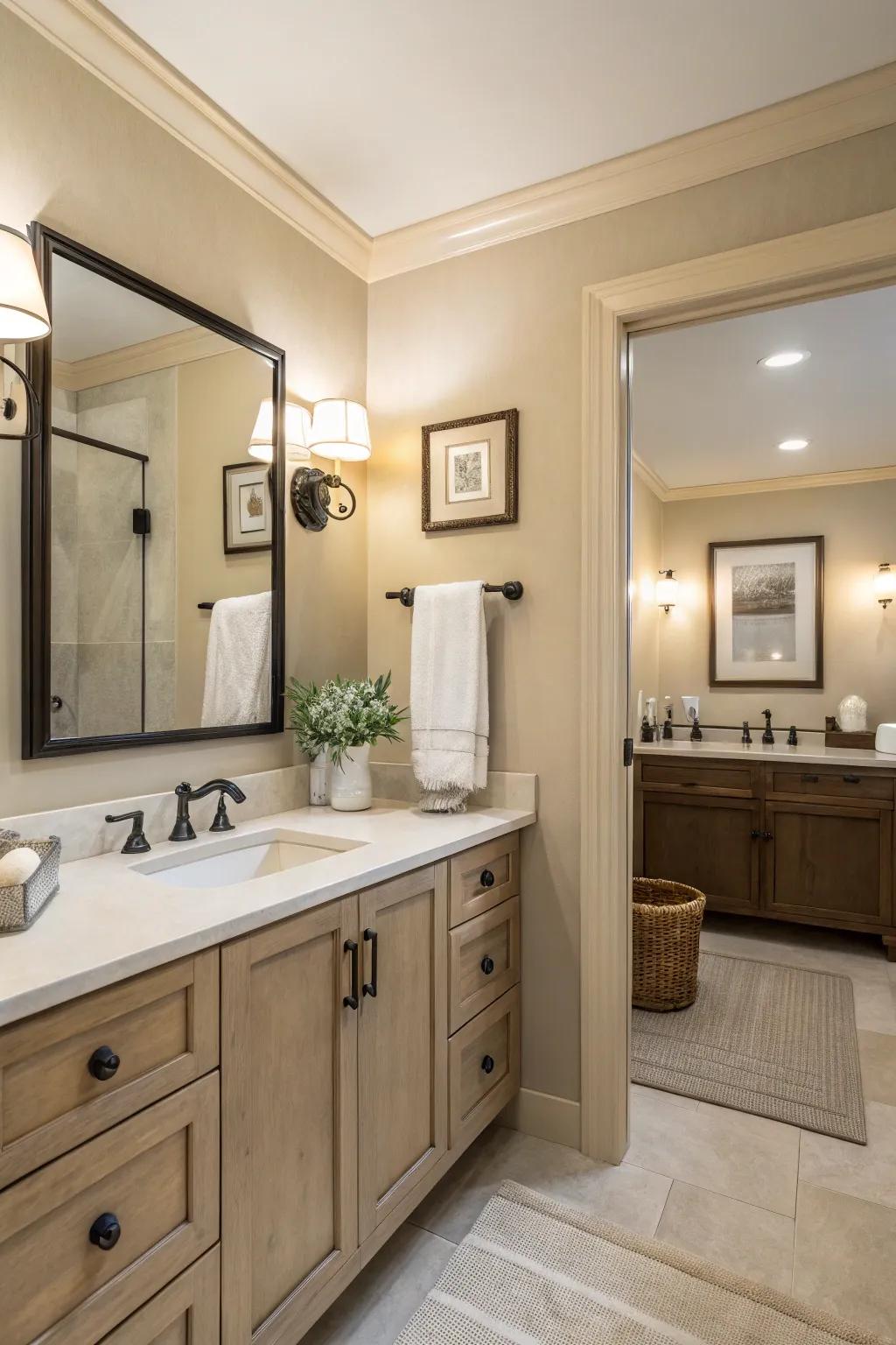 Bathroom with neutral tones and a relaxing atmosphere.