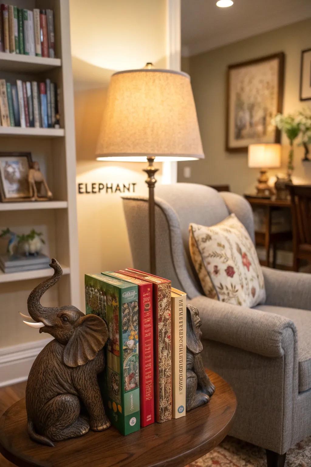 Delightful elephant bookends perfect for incorporating personality