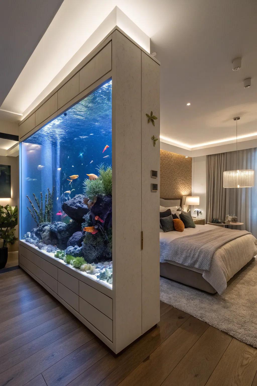 Find peace in a tranquil aquarium-themed bedroom.