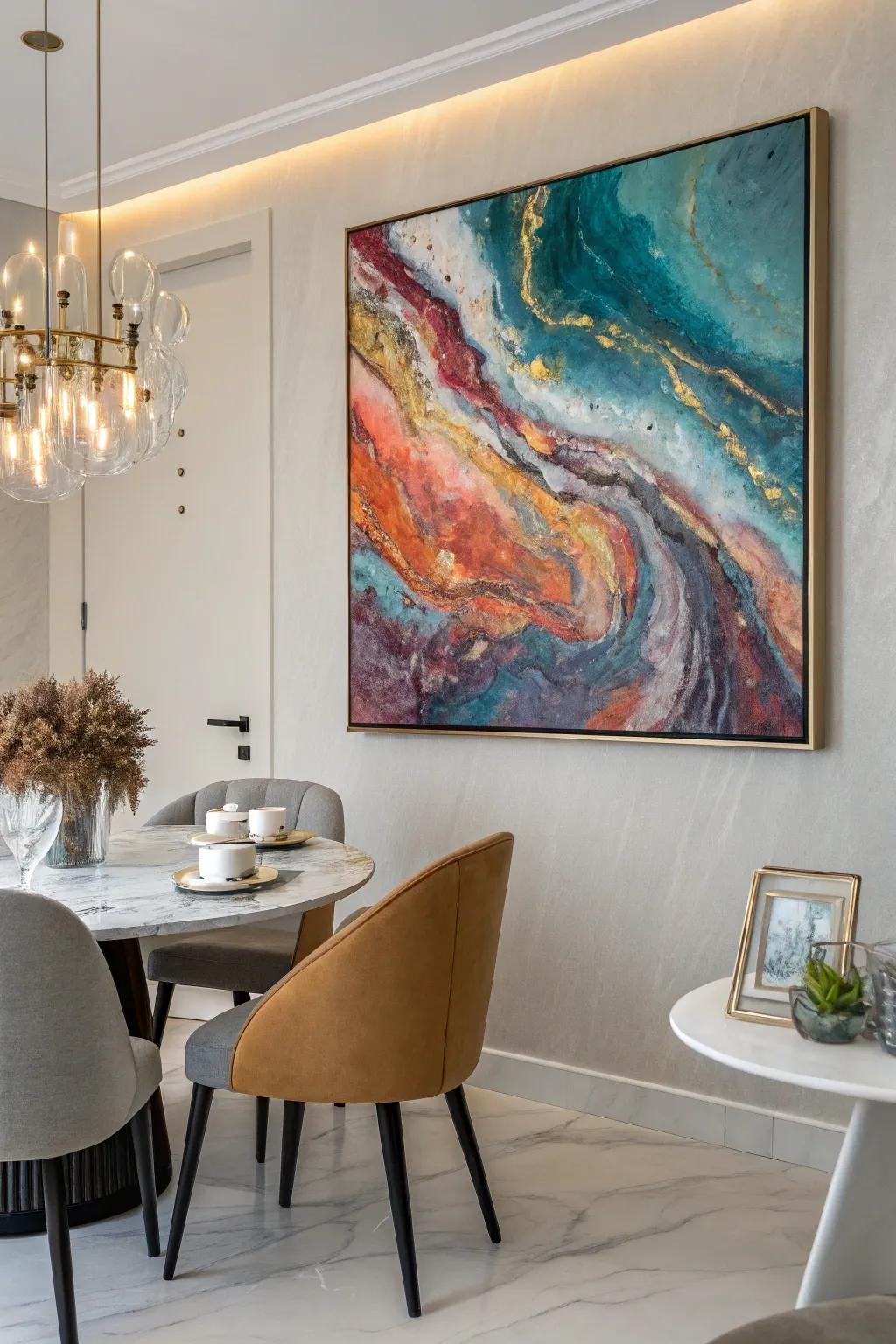 Abstract drip art introduces a burst of color and creativity to any setting.