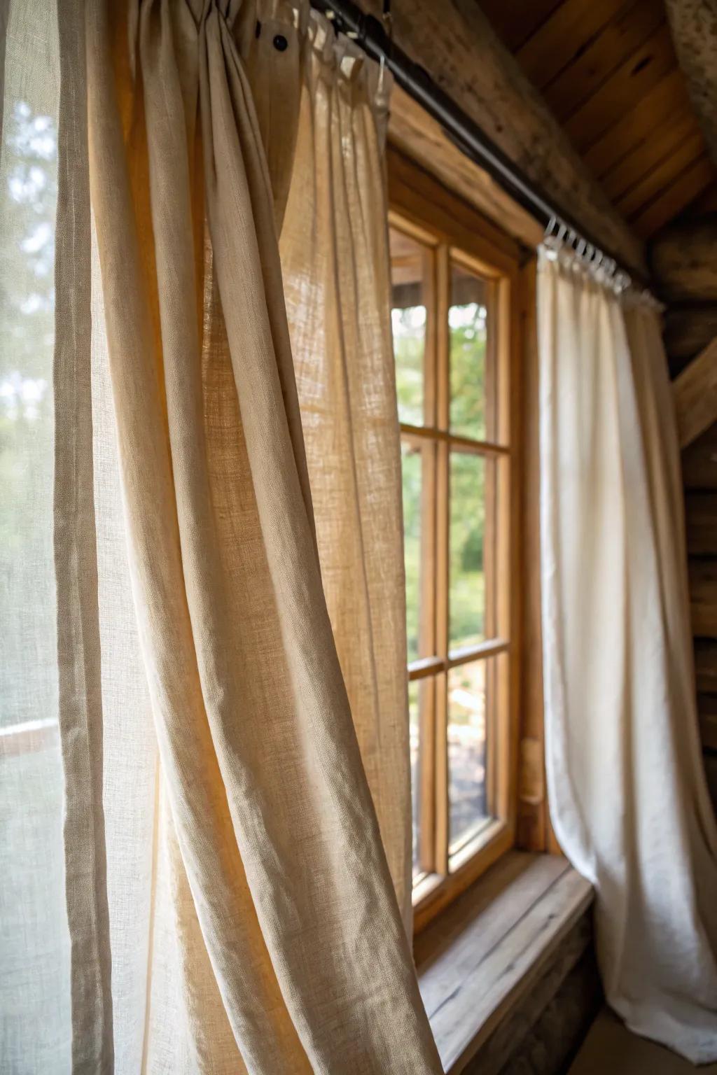 Flax curtains enhance the natural texture and raw appeal of countryside interiors.
