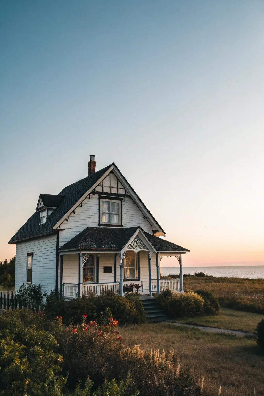 An angled roof imbues a cottage facade with enduring allure.