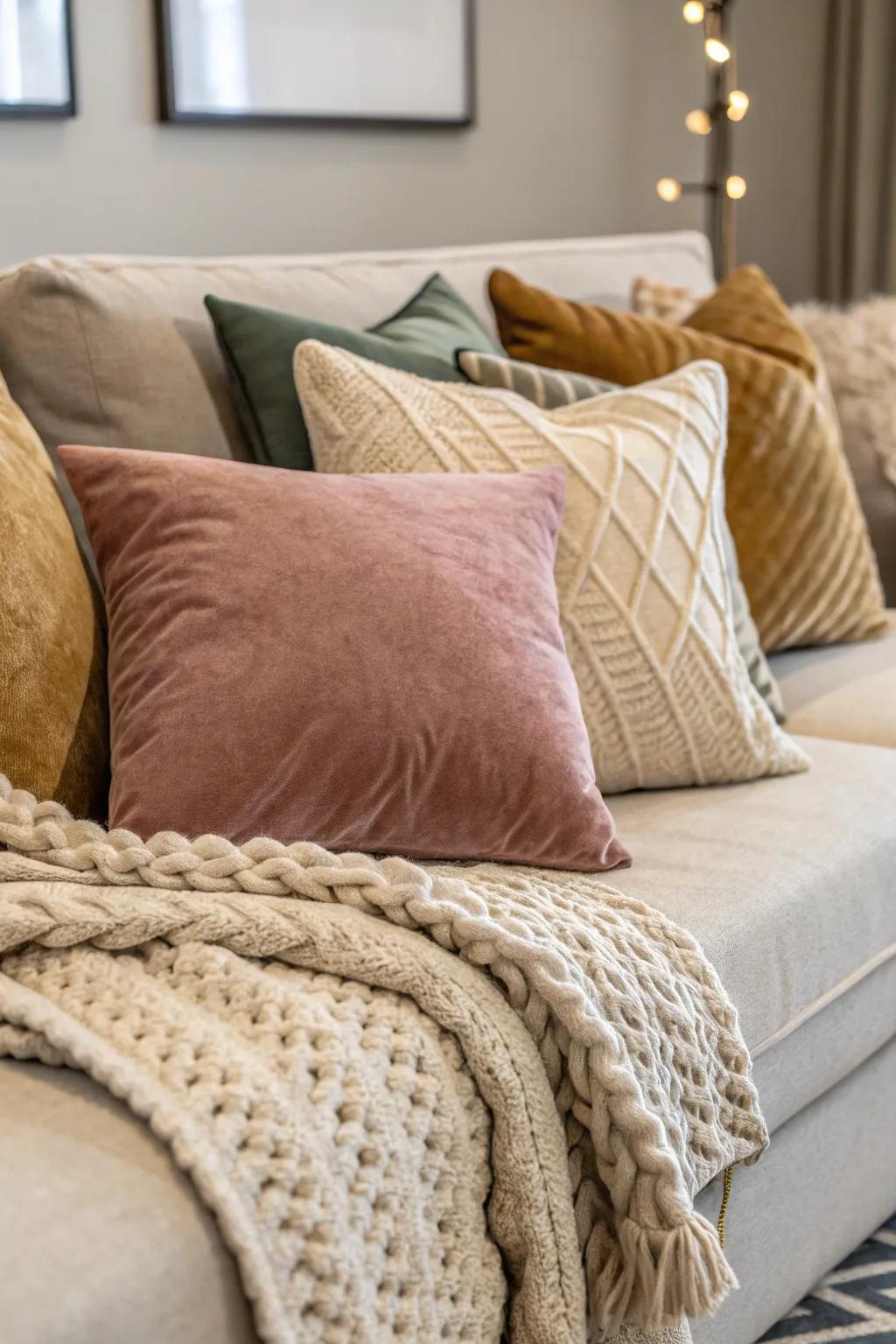 A combination of textures enriches the sofa's depth and warmth.