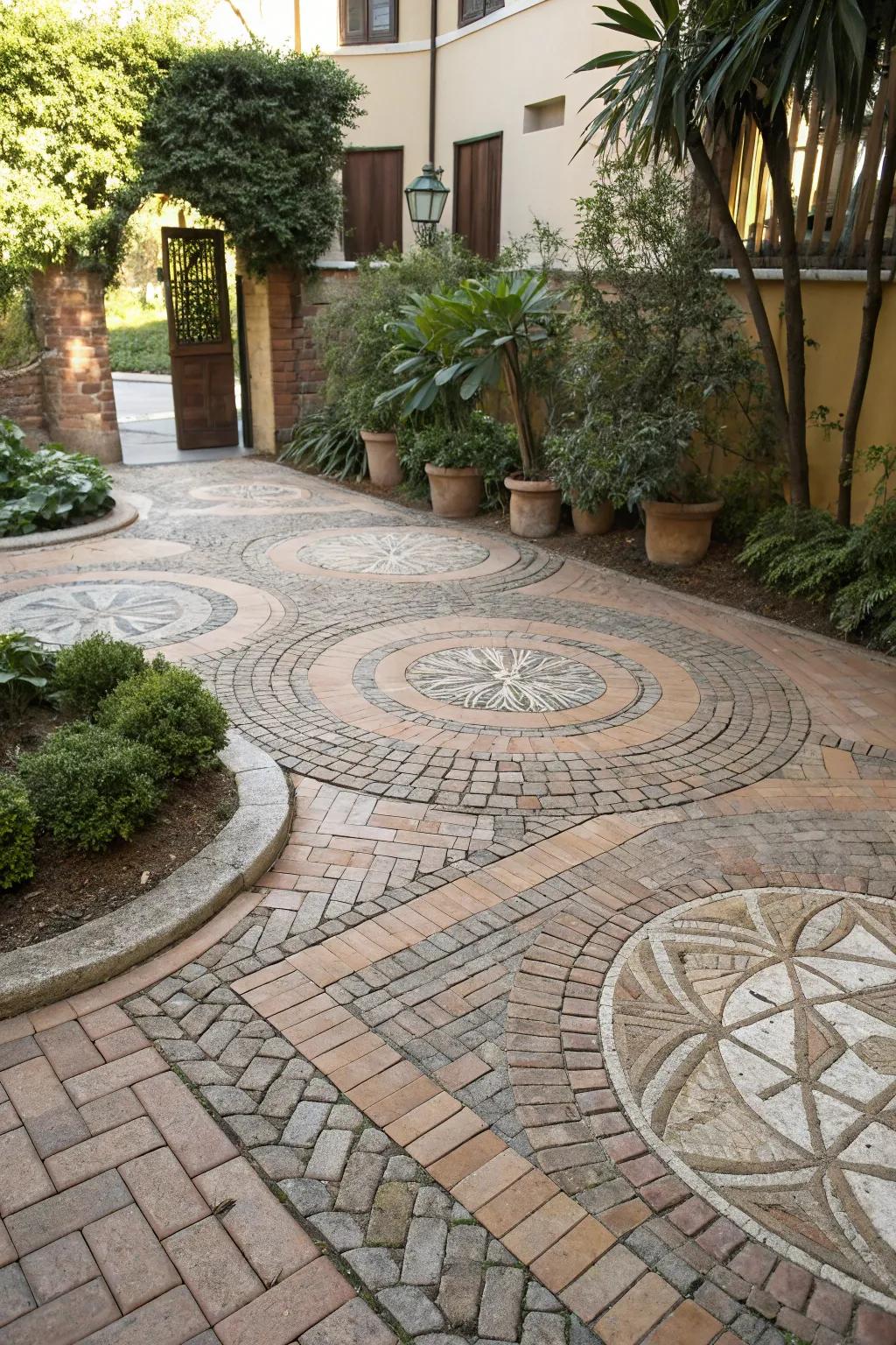 Employ patterned paving stones to heighten the visual allure of your courtyard.