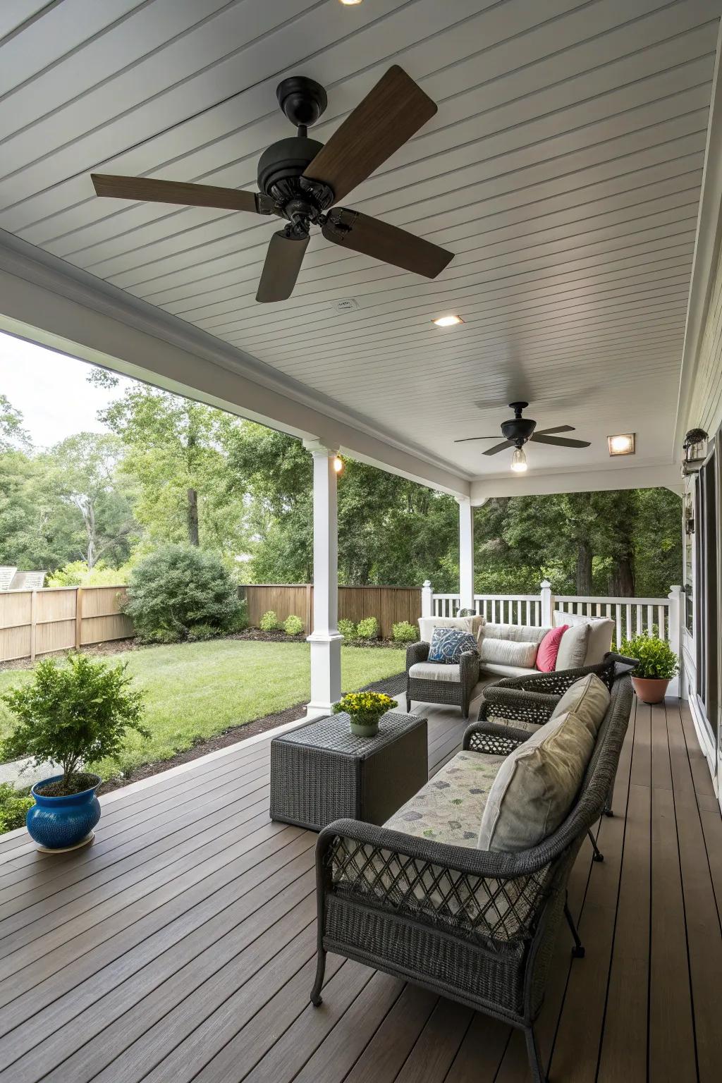 Ceiling fans combine style with comfort for warmer days.
