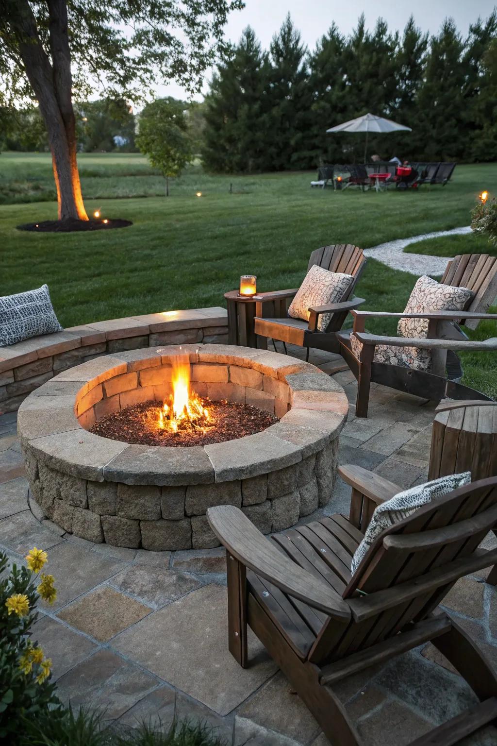A fire pit acts as a welcoming social hub.