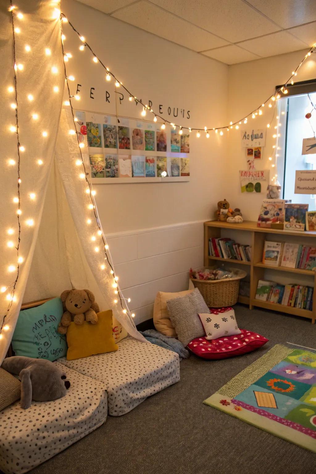 Strand illumination adds a magical element to any serene corner.