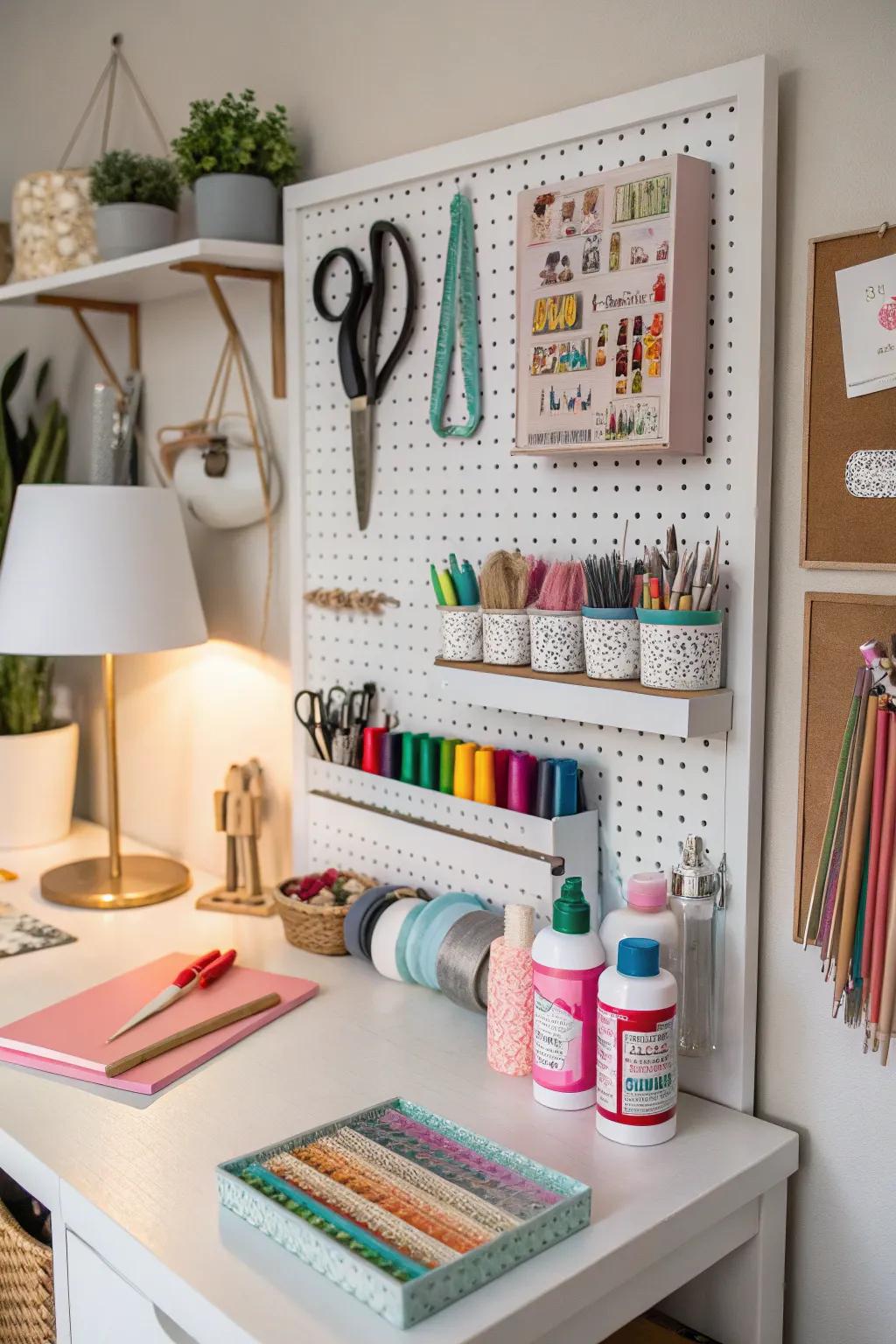 Versatile and adjustable storage options are offered by pegboards.