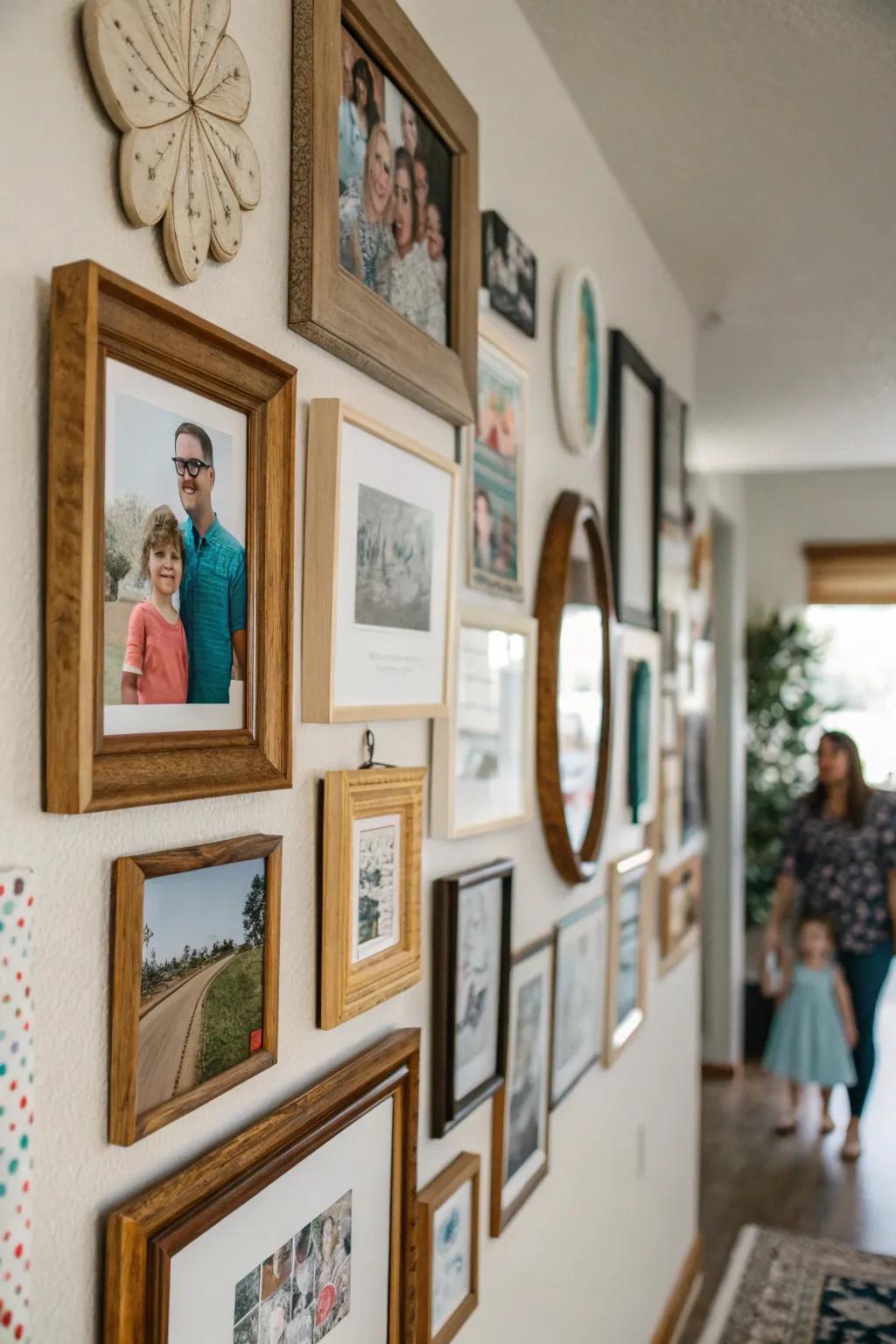 A customized gallery wall brimming with cherished memories and artistry.