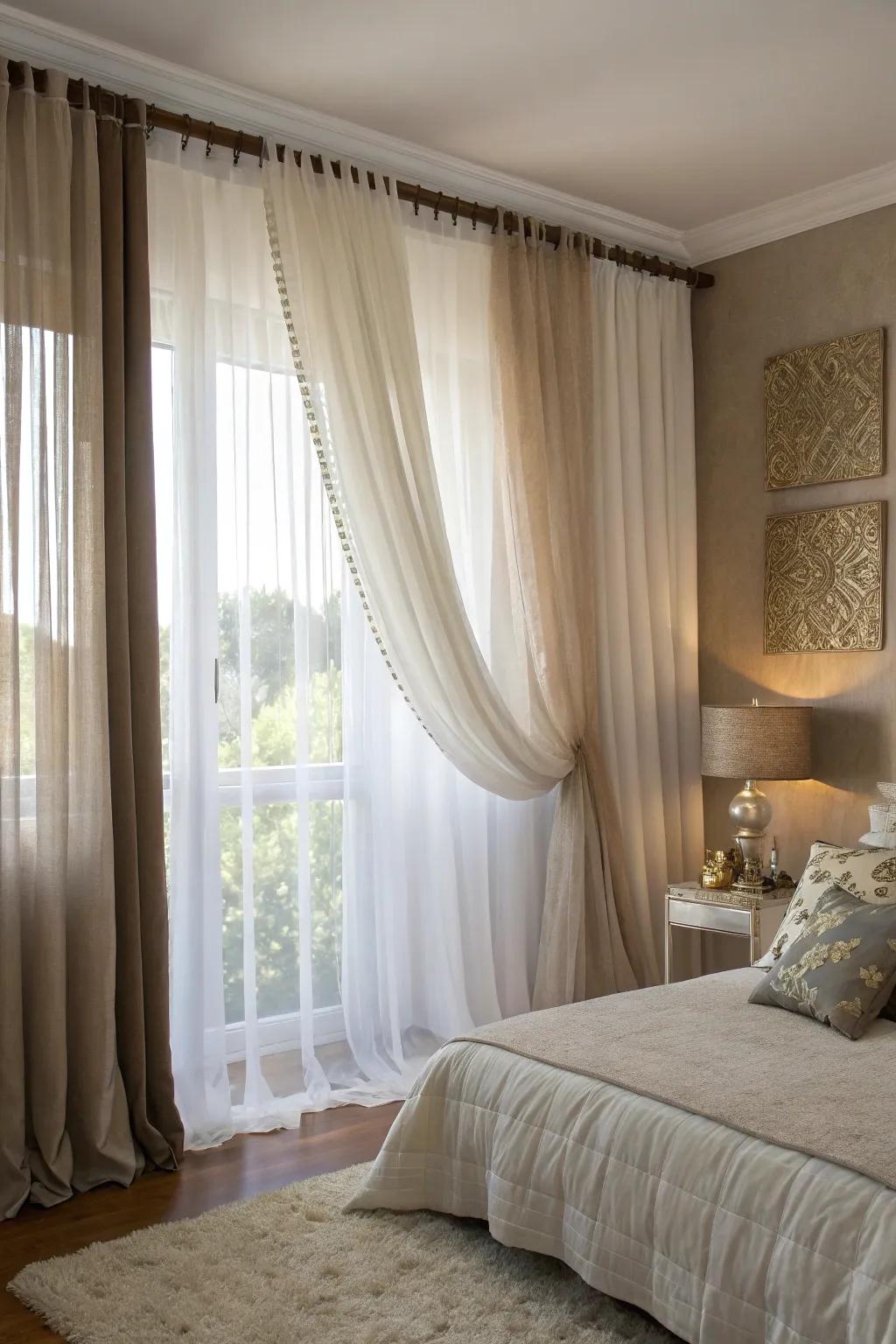 Combining drapes adds depth and sophistication to every room.