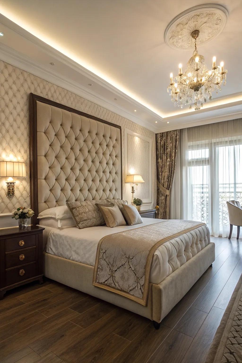Bespoke textile headboard adding a sense of luxury and comfort to the bedroom