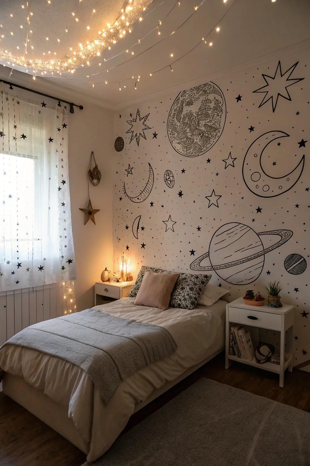 Heavenly visions infuse a bedroom with an ethereal charm.