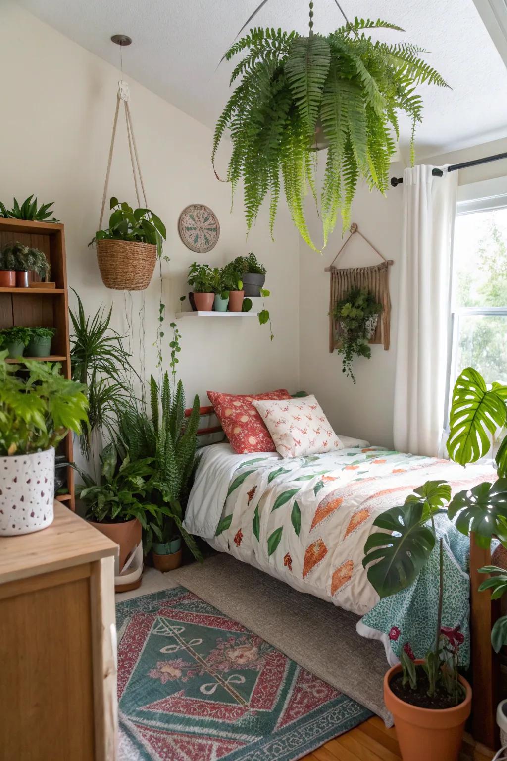 A vibrant teen room showcasing a variety of indoor greens.