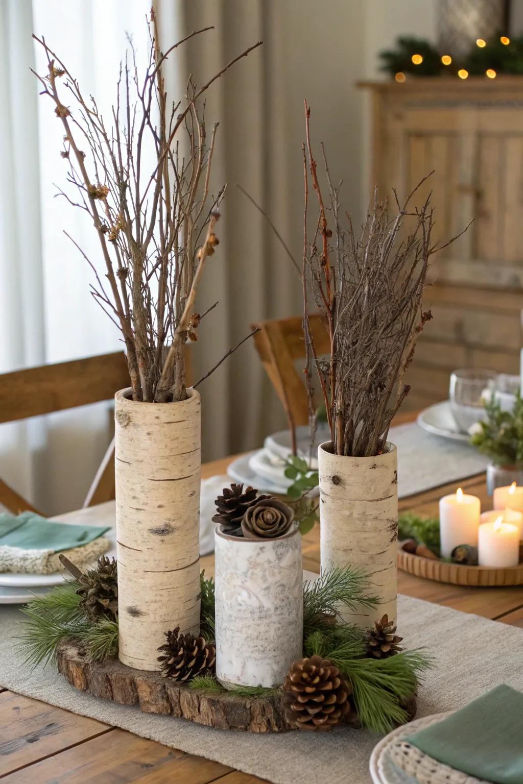 Tree limbs add a countryside element to your decor.