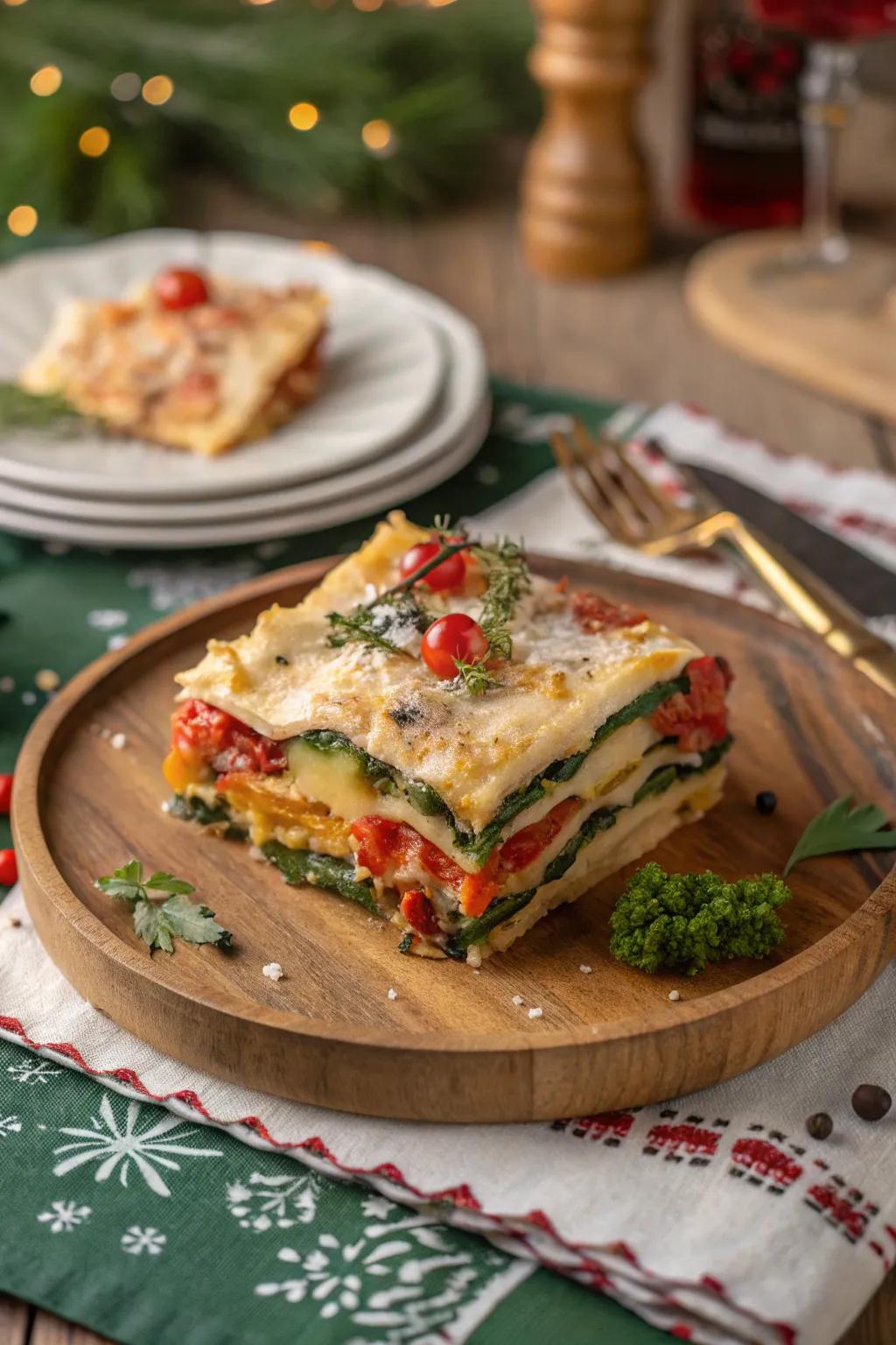 A warm and comforting vegetable lasagna that's perfect for the holiday season.