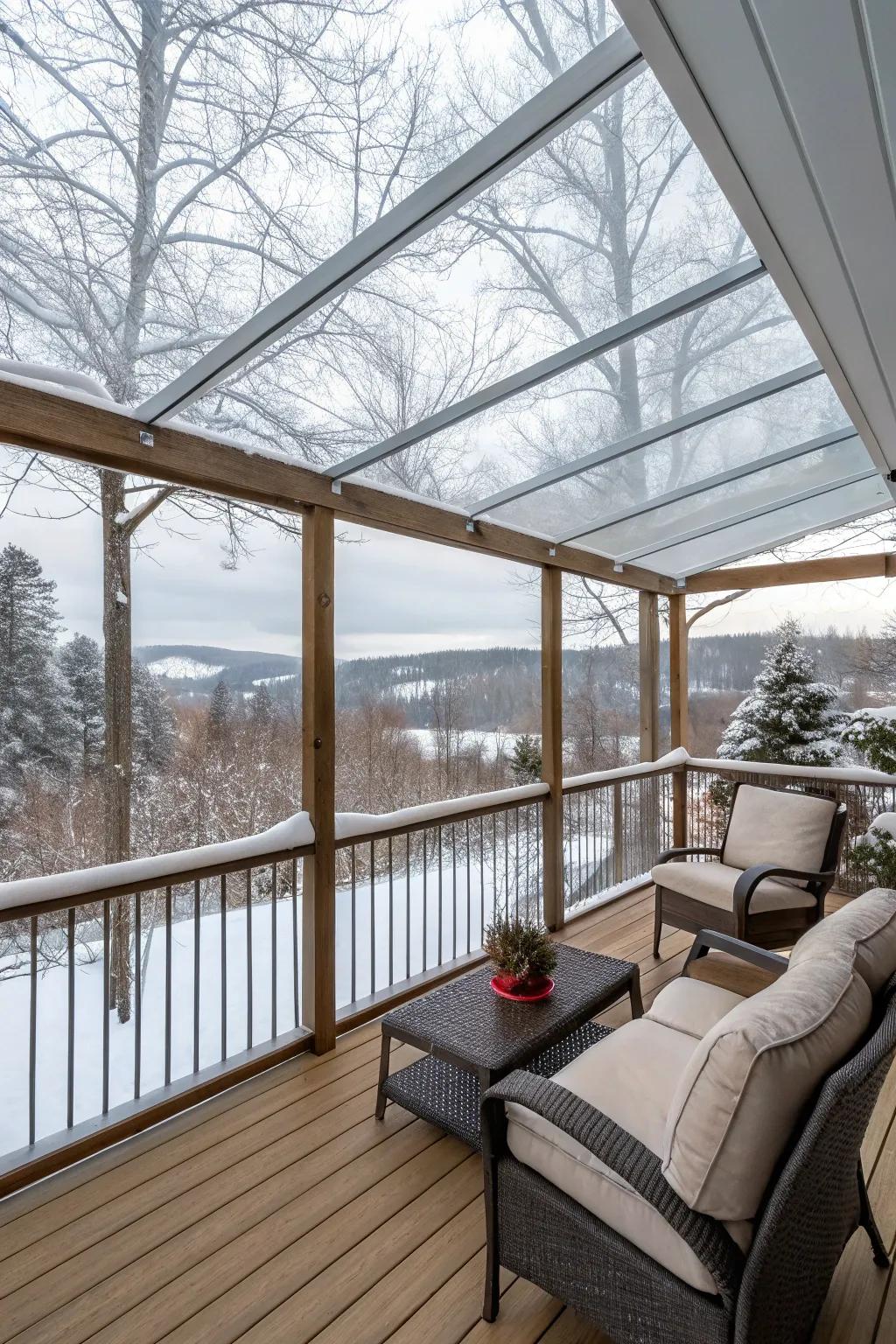 Clear vinyl walls provide shelter without compromising the view.