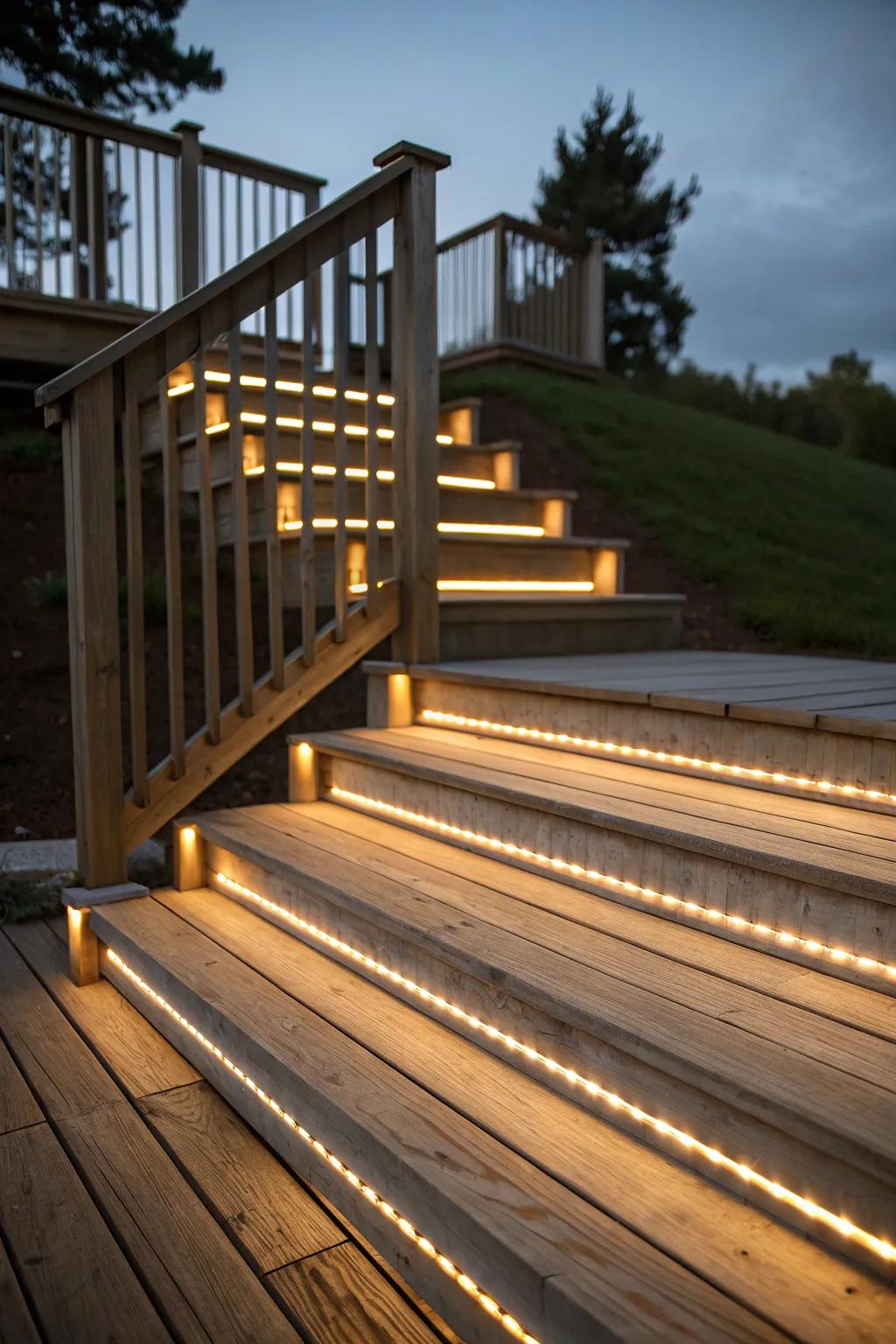 LED strips conjure a magical glow beneath steps