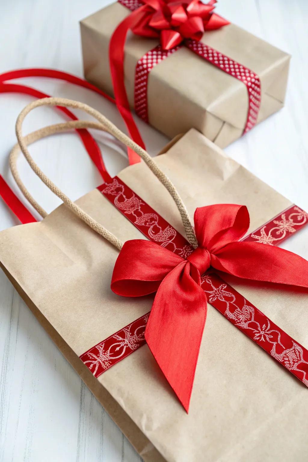 Refined ribbon bows instantly enhance a simple bag.