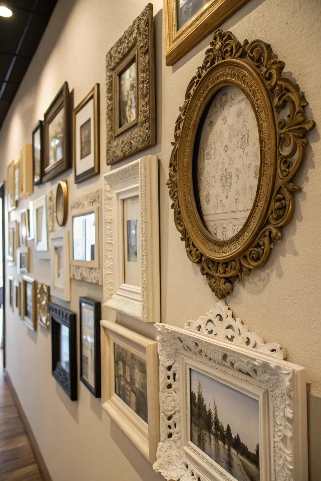 An eclectic collection of frames infuses any room with distinct character.