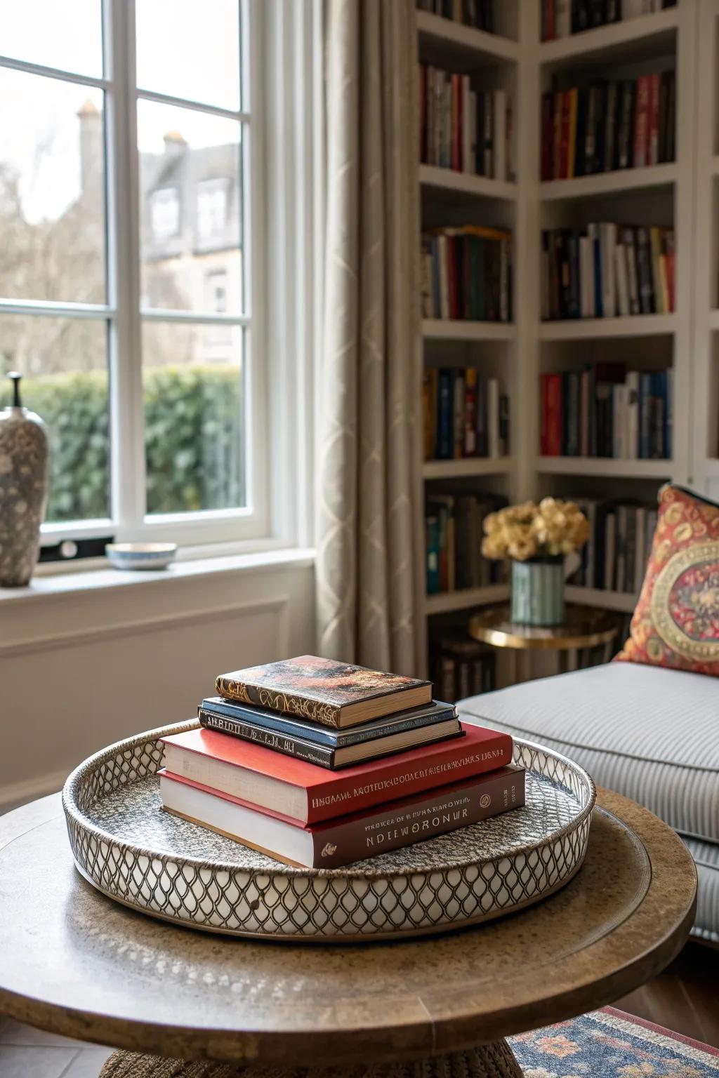 Layered books for a personal touch.