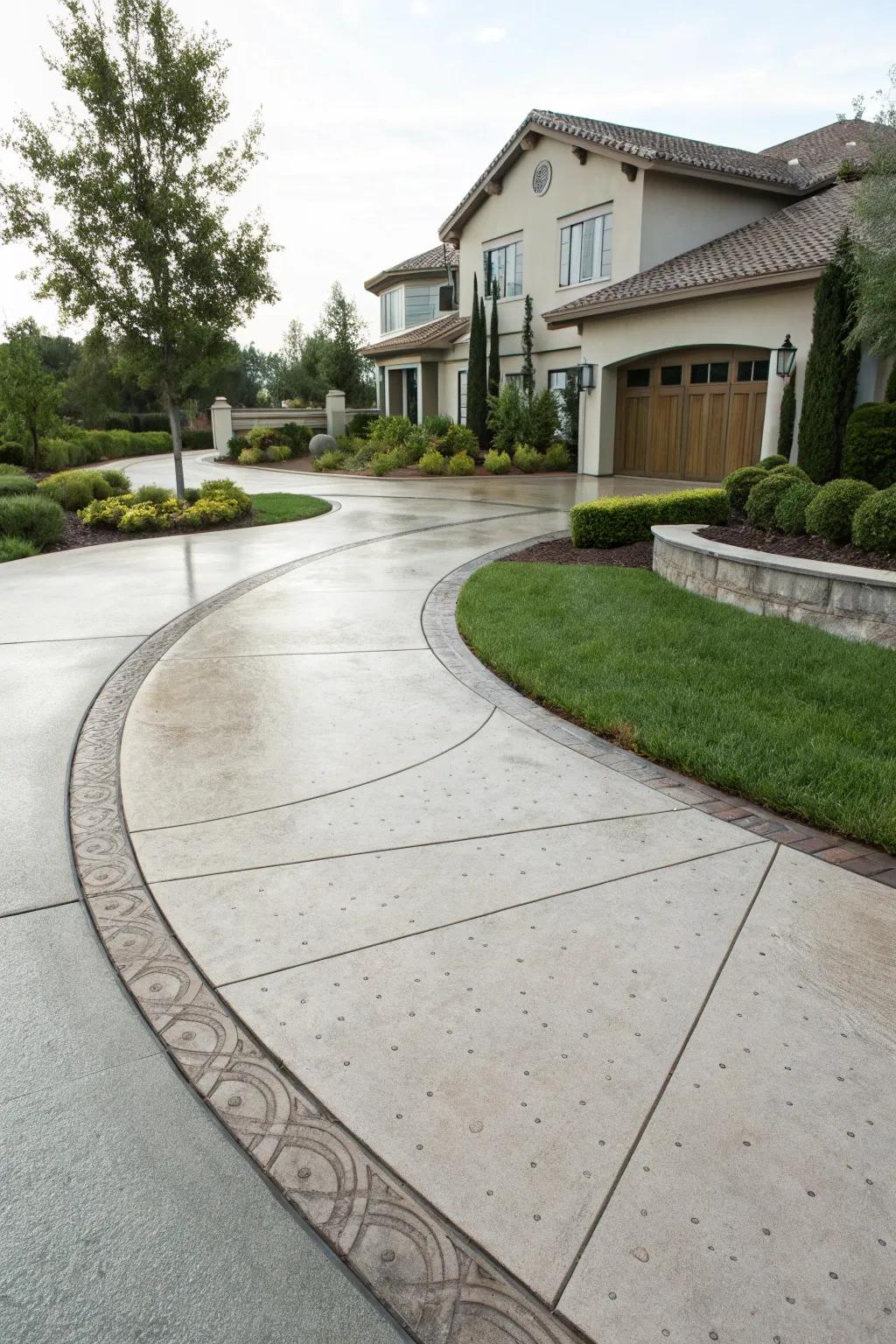 A state-of-the-art concrete driveway enhances any home with its unadorned lines and varied textures.