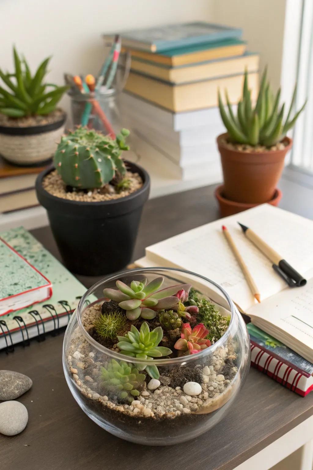 Natural accents, like flora, enrich your desk with vibrancy and calm.