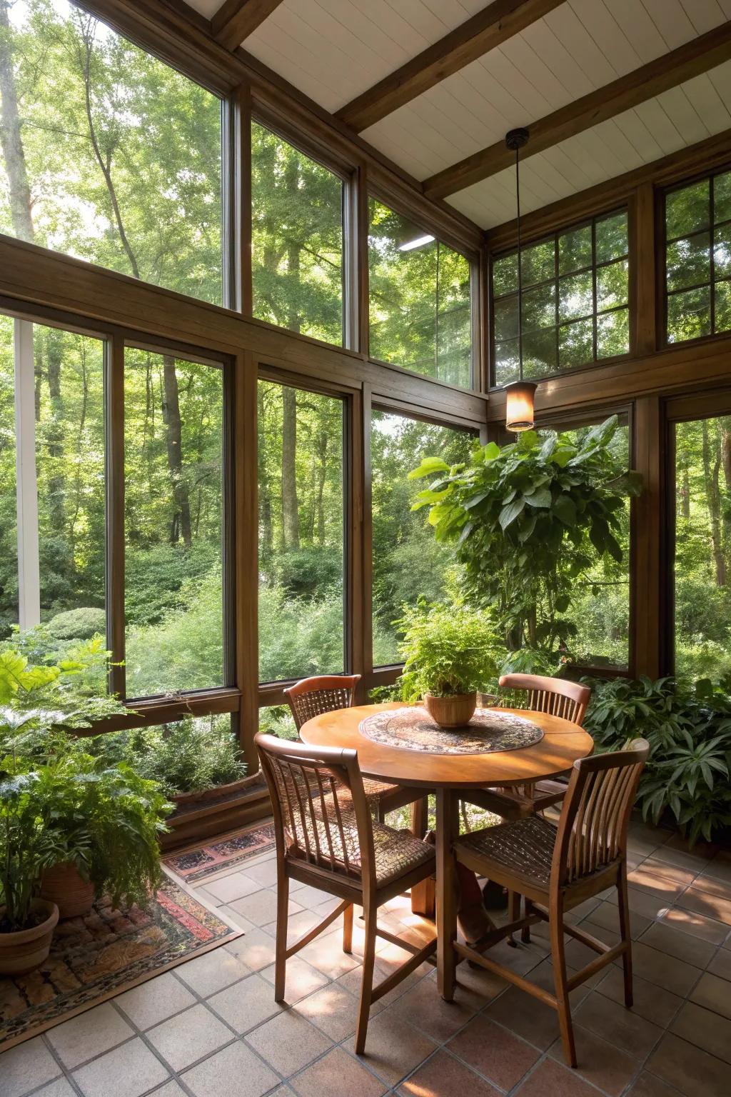 A sunroom is a tranquil location for enjoying meals.