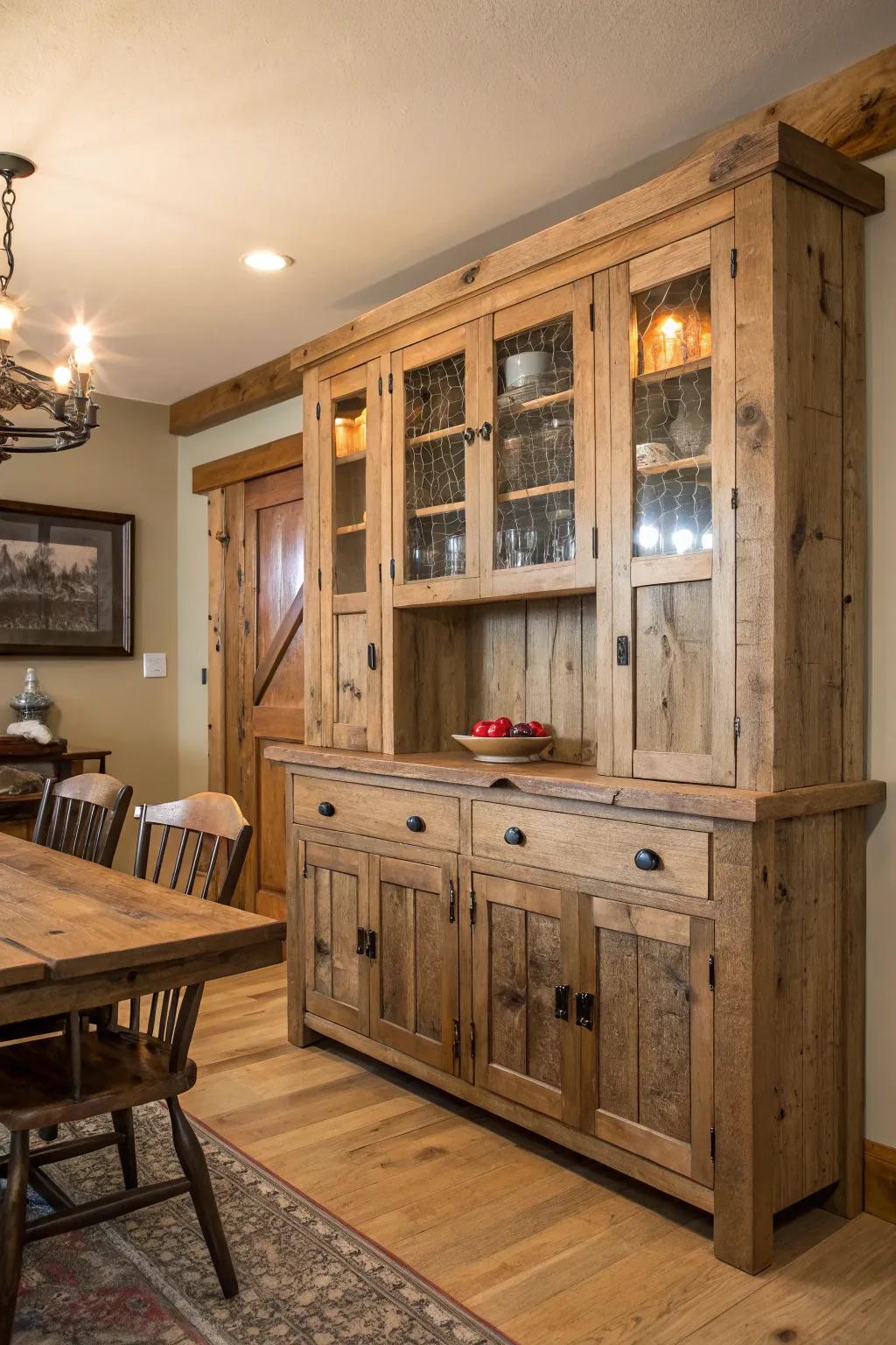 Pastoral farmhouse cabinets add warmth and allure to the dining room.