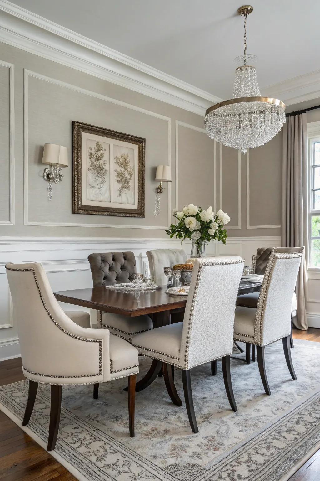 A monochromatic paint design beautifully highlights the chair rail.