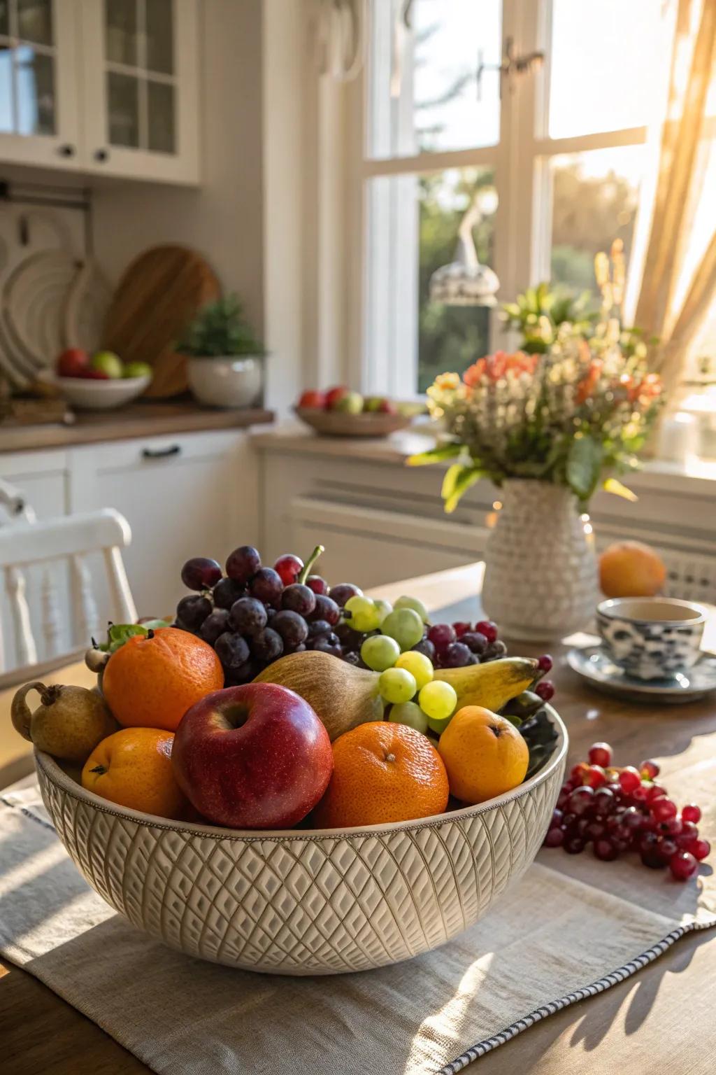 Nature’s artwork: Seasonal fruits act as both a vibrant and tasty focal point.