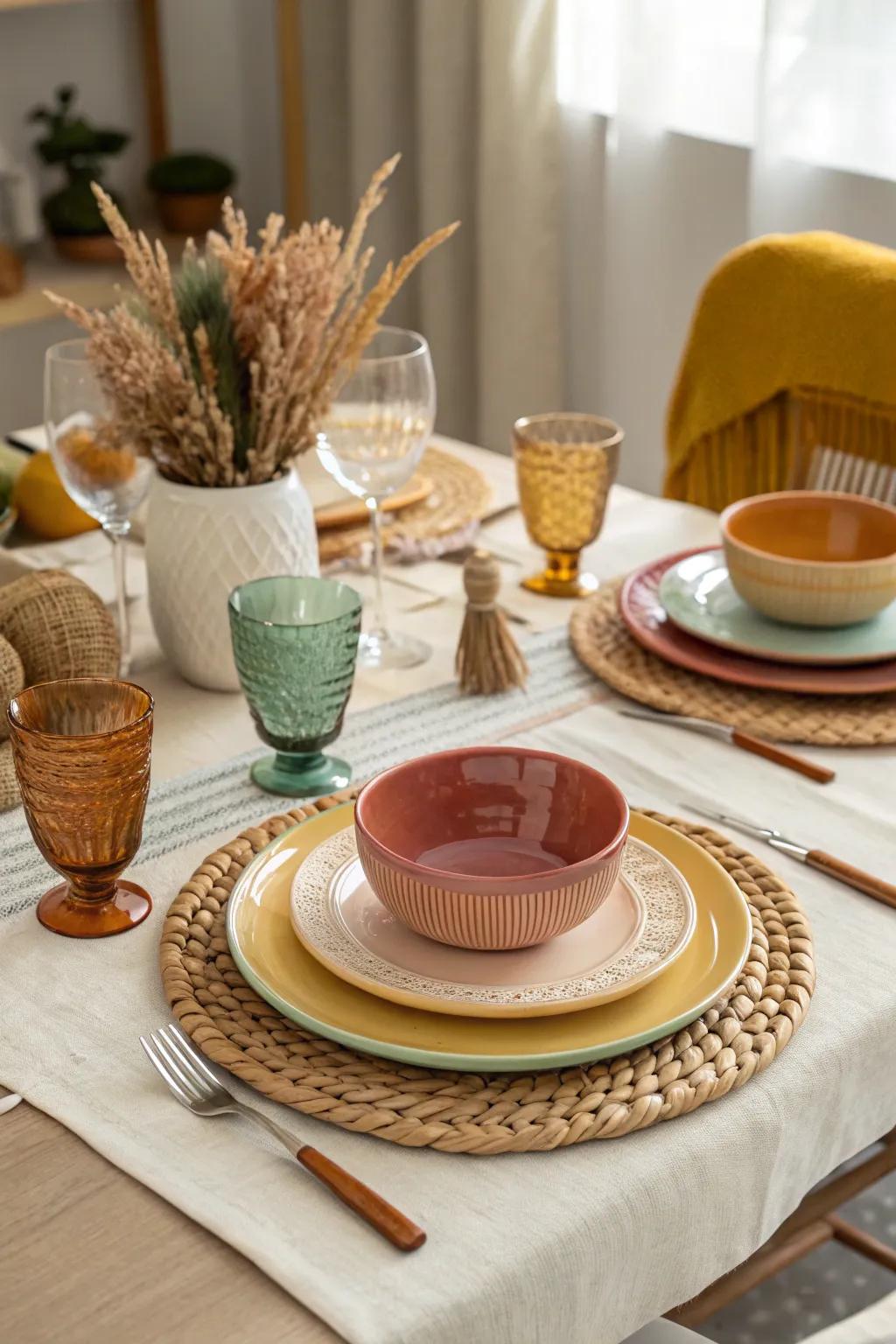 A well-coordinated color scheme imparts a sense of tranquility and equilibrium to your dining table.