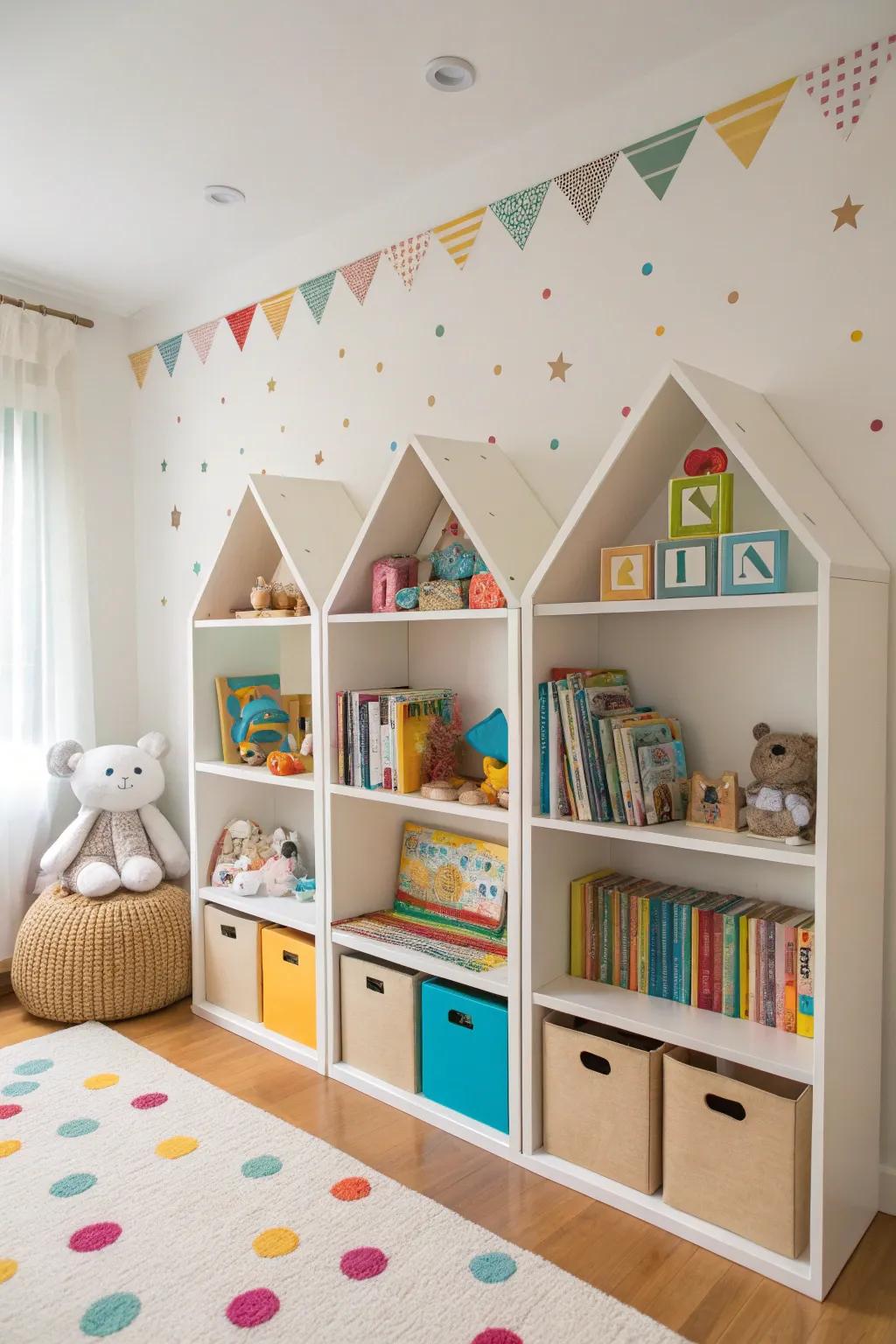 Amusing shelves in a child's space.