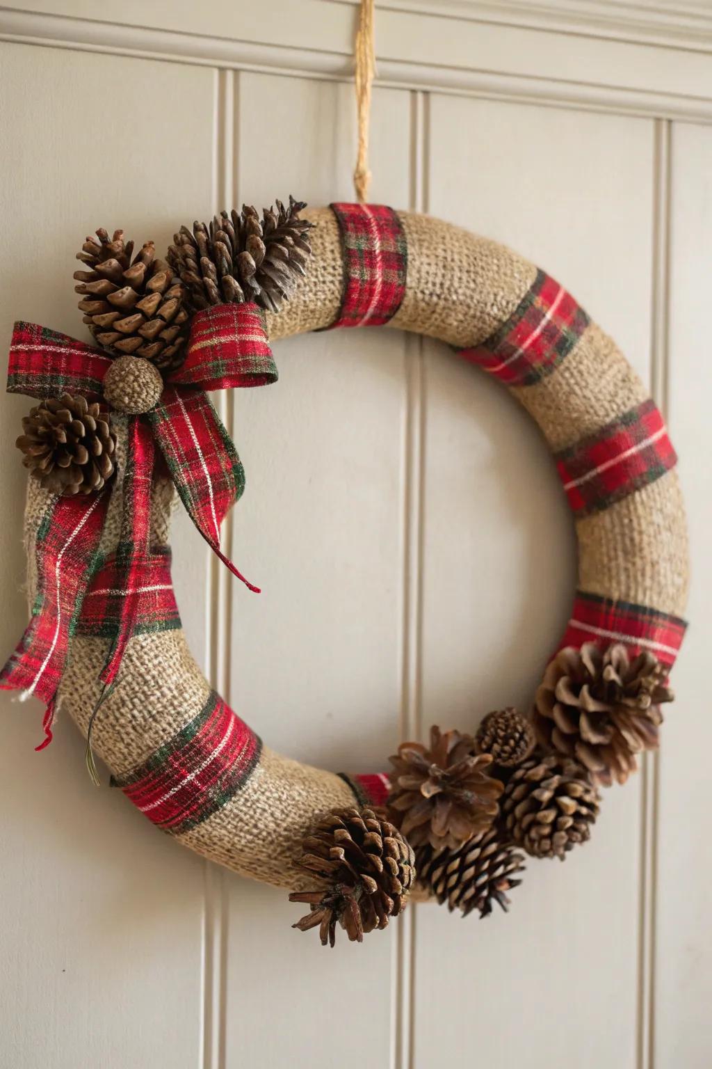 Delight in the snug sophistication of a Country-Style Nostalgia, embodied in this enchanting DIY Christmas wreath.