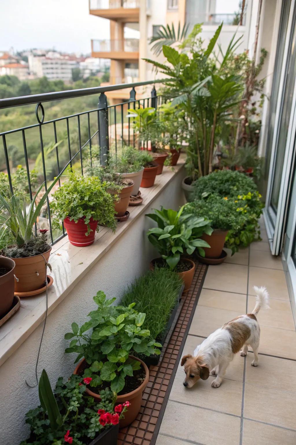 Dog-friendly flora brings a touch of green to any balcony.