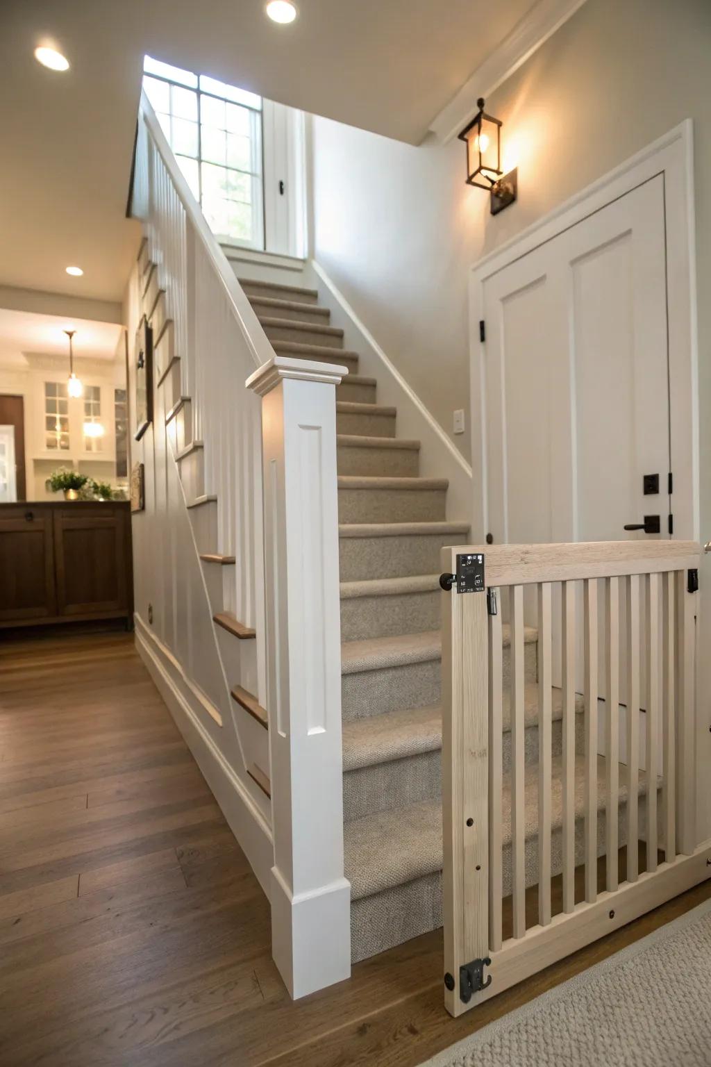 An integrated stairway divider that maintains the home's structural elegance.