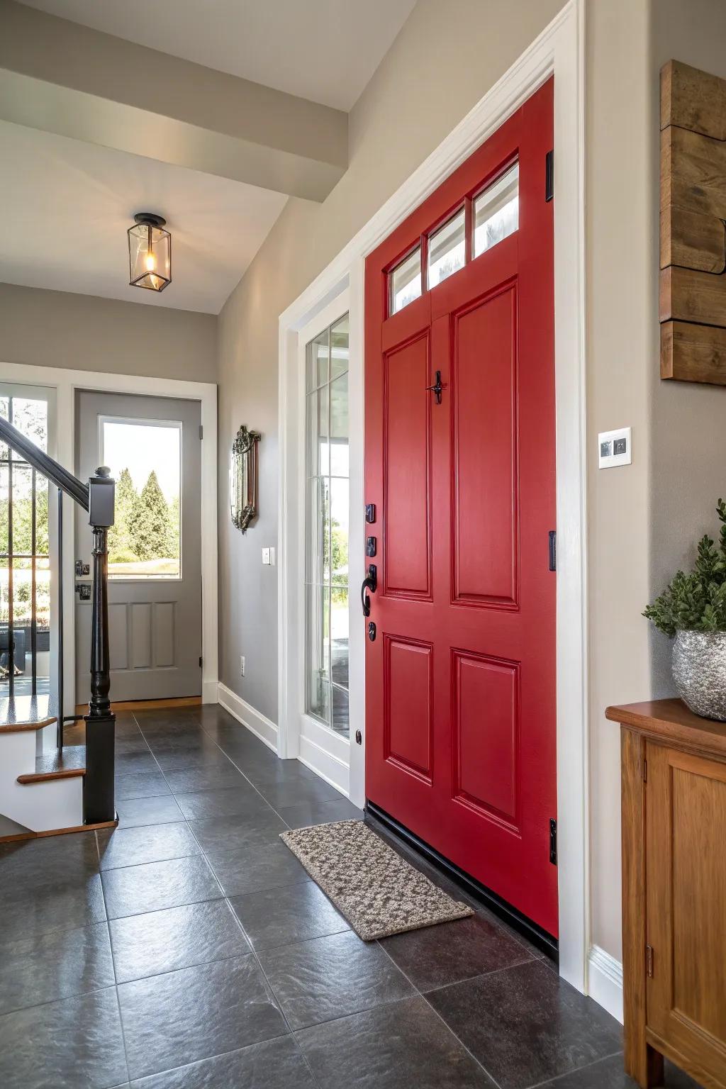 A vibrant crimson door injects lively energy into any area.