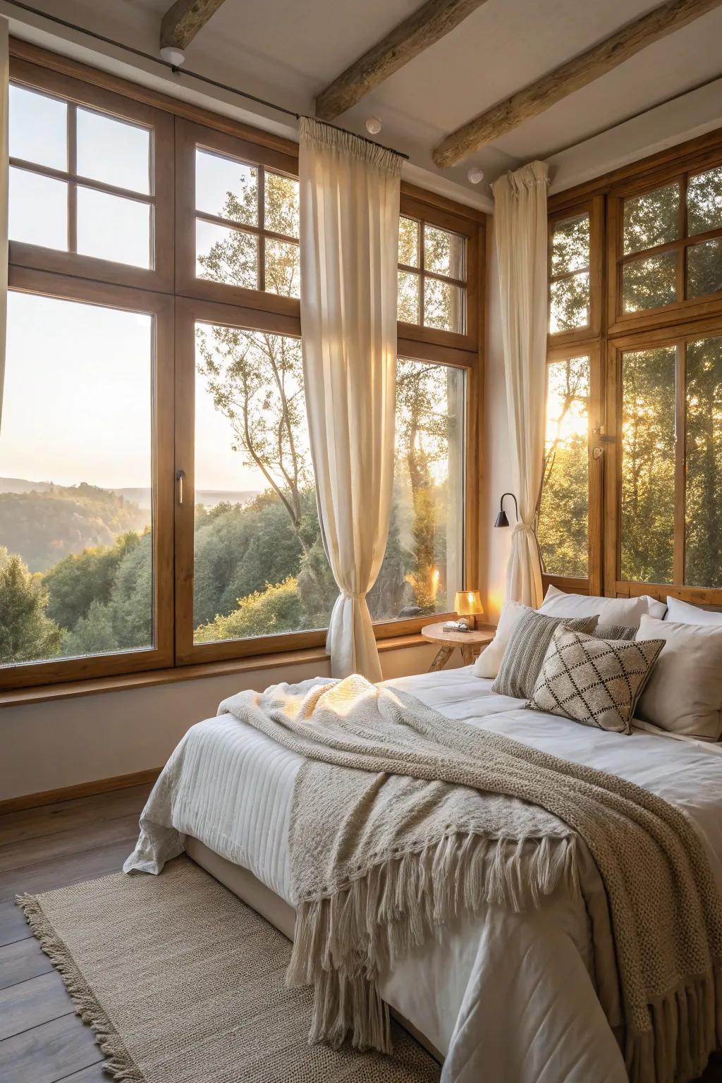 Natural light creates a bright and uplifting bedroom atmosphere.