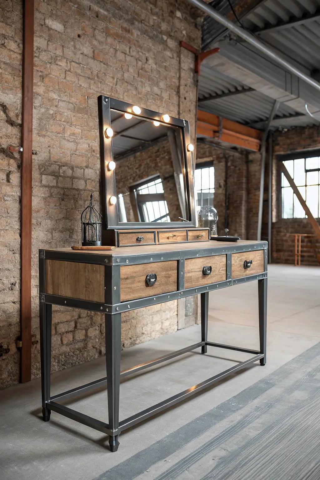 Incorporate industrial charm with metal and wood accents.