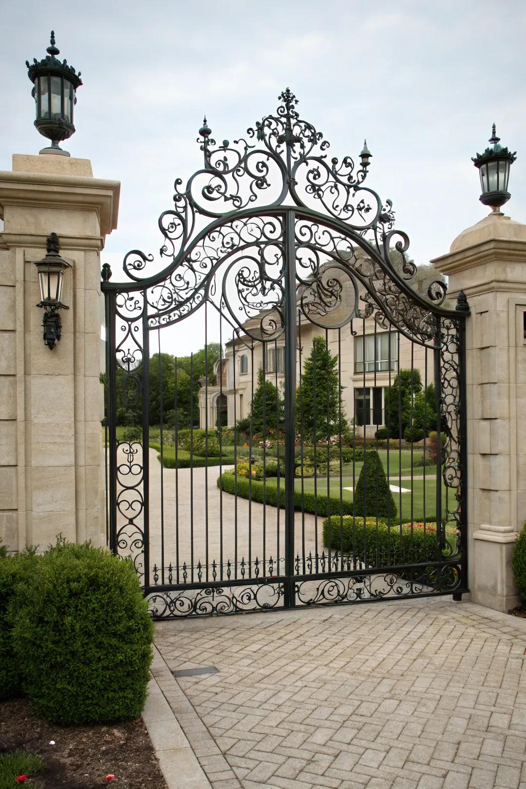 A timeless wrought iron gate that radiates sophistication and durability.