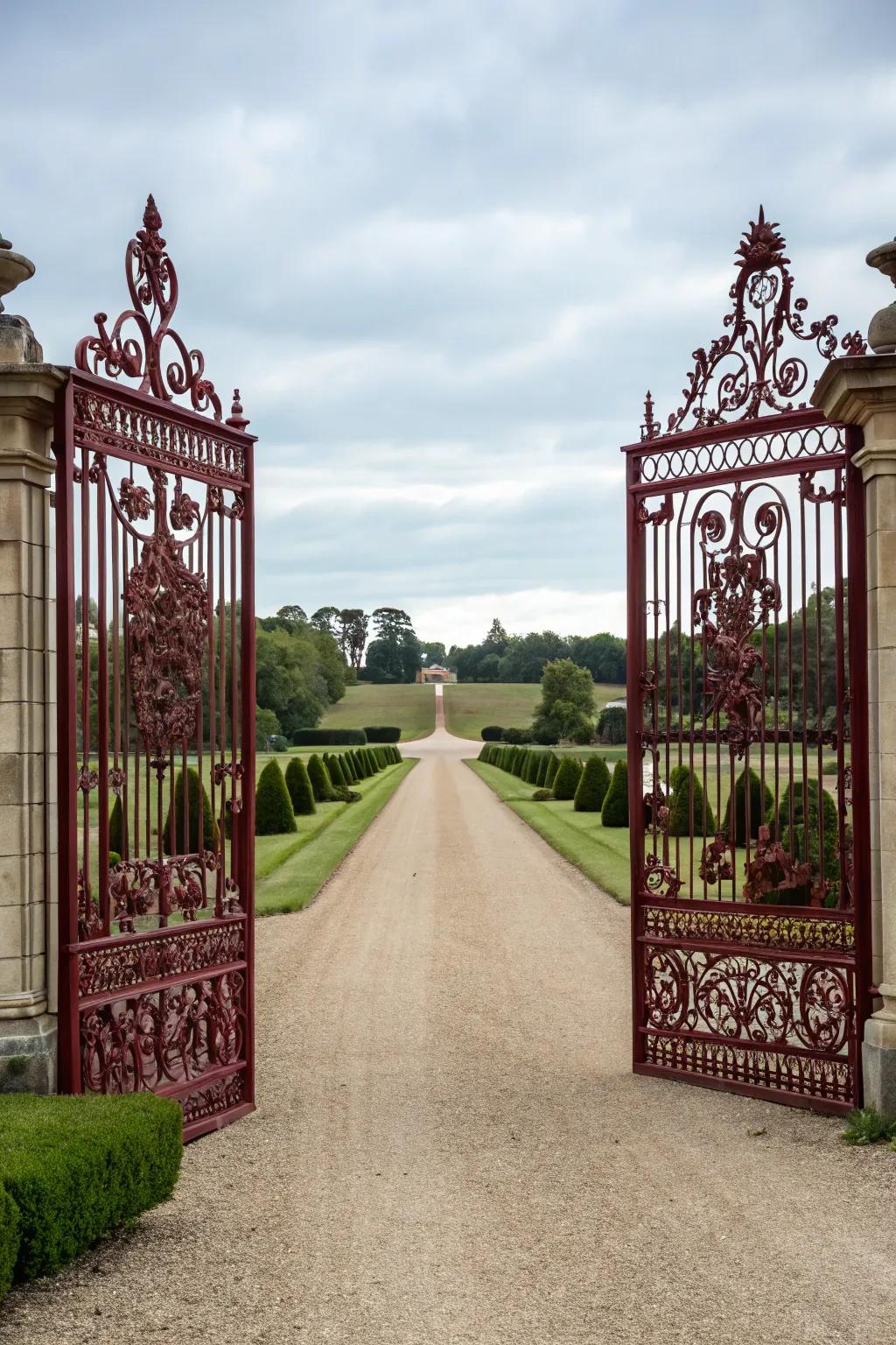 Elaborate barriers providing a majestic entrance to the driveway.