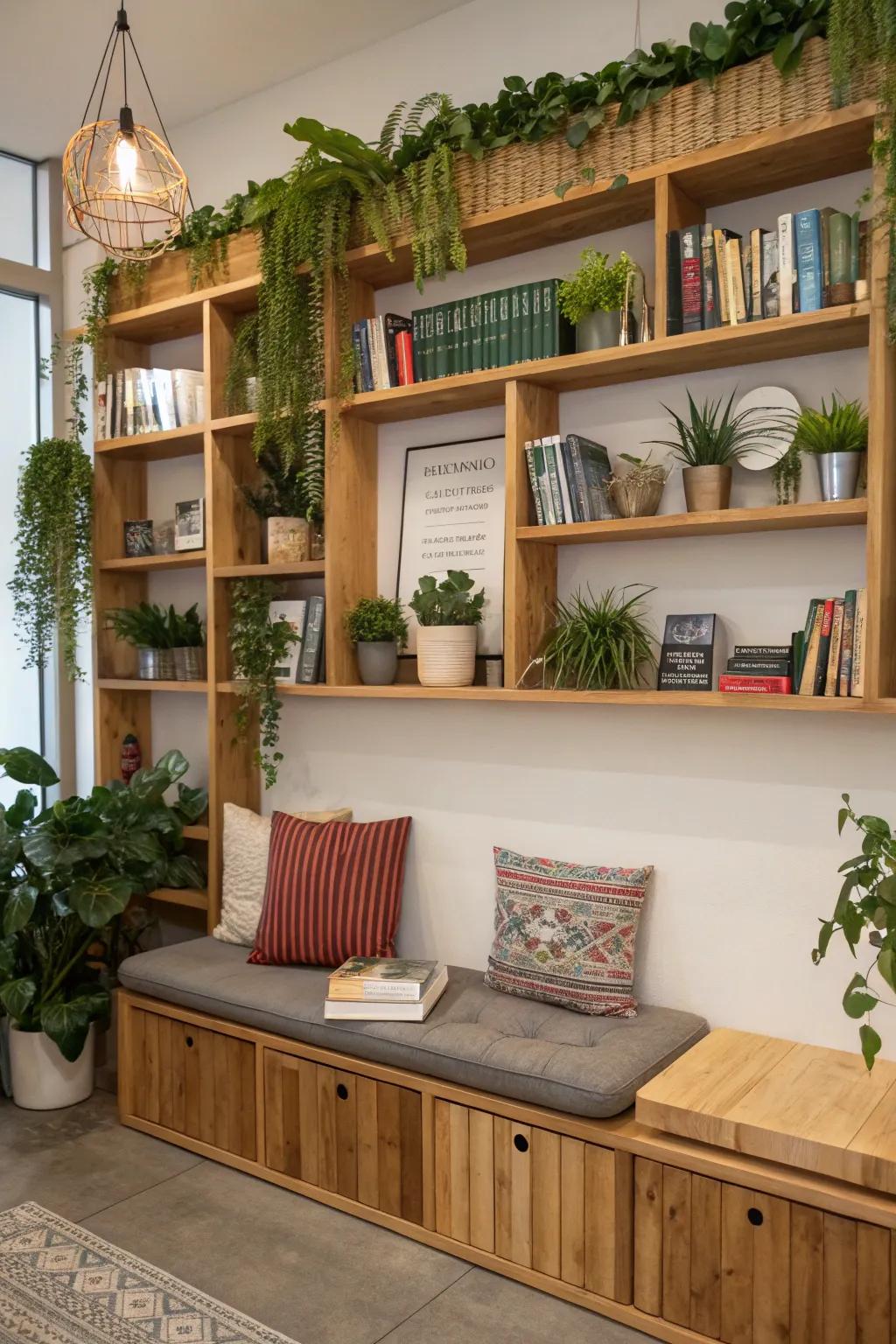 Shelves offer trendy storage and display solutions.