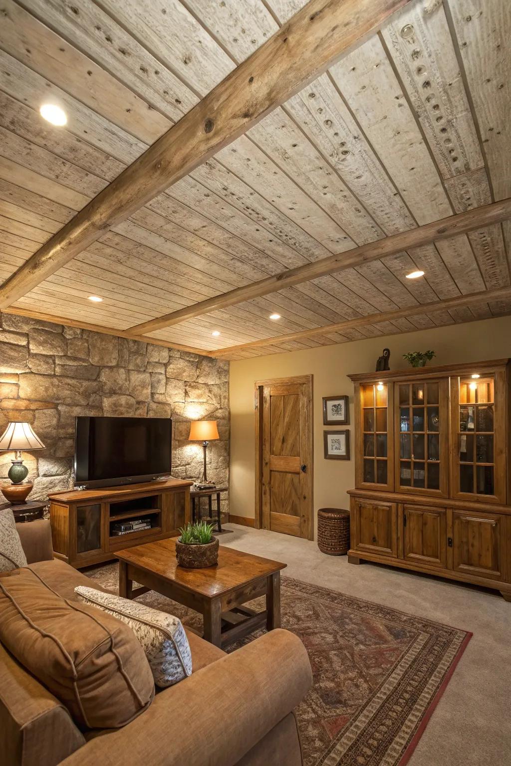 Textured ceilings infuse rooms with character and depth.