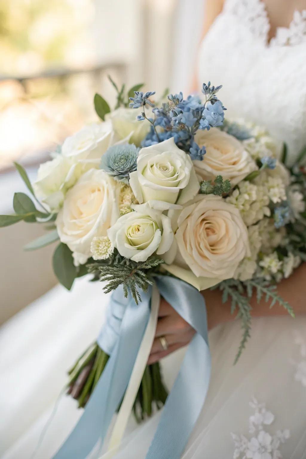 A captivating bouquet exhibiting the impeccable unification of pale and hazy azure flowers.