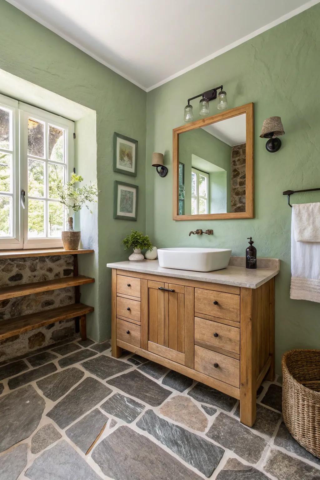 Earth-inspired hues cultivate a peaceful and welcoming vibe in any bathroom.