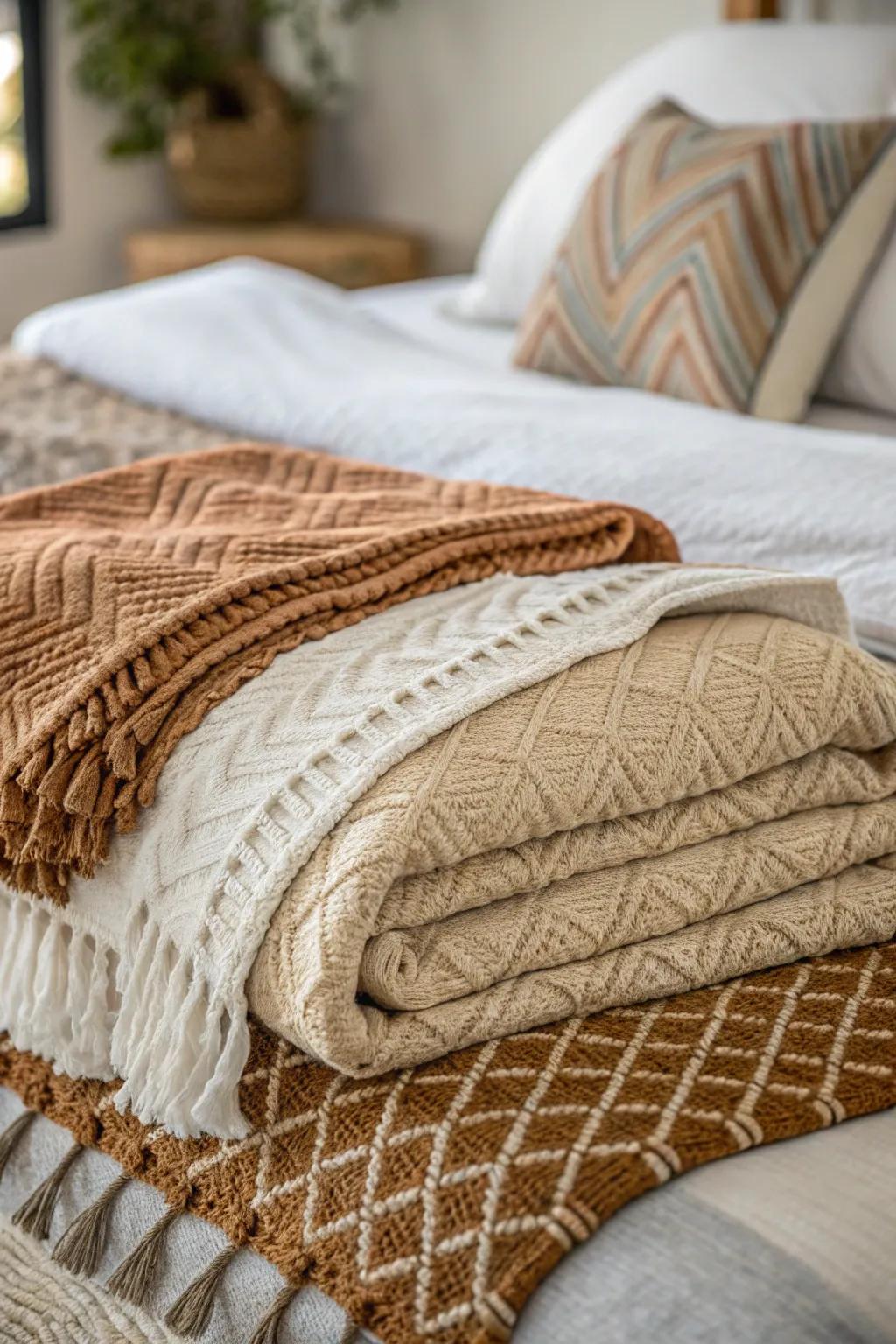 Rich textiles bring dimension and coziness to the bedroom.