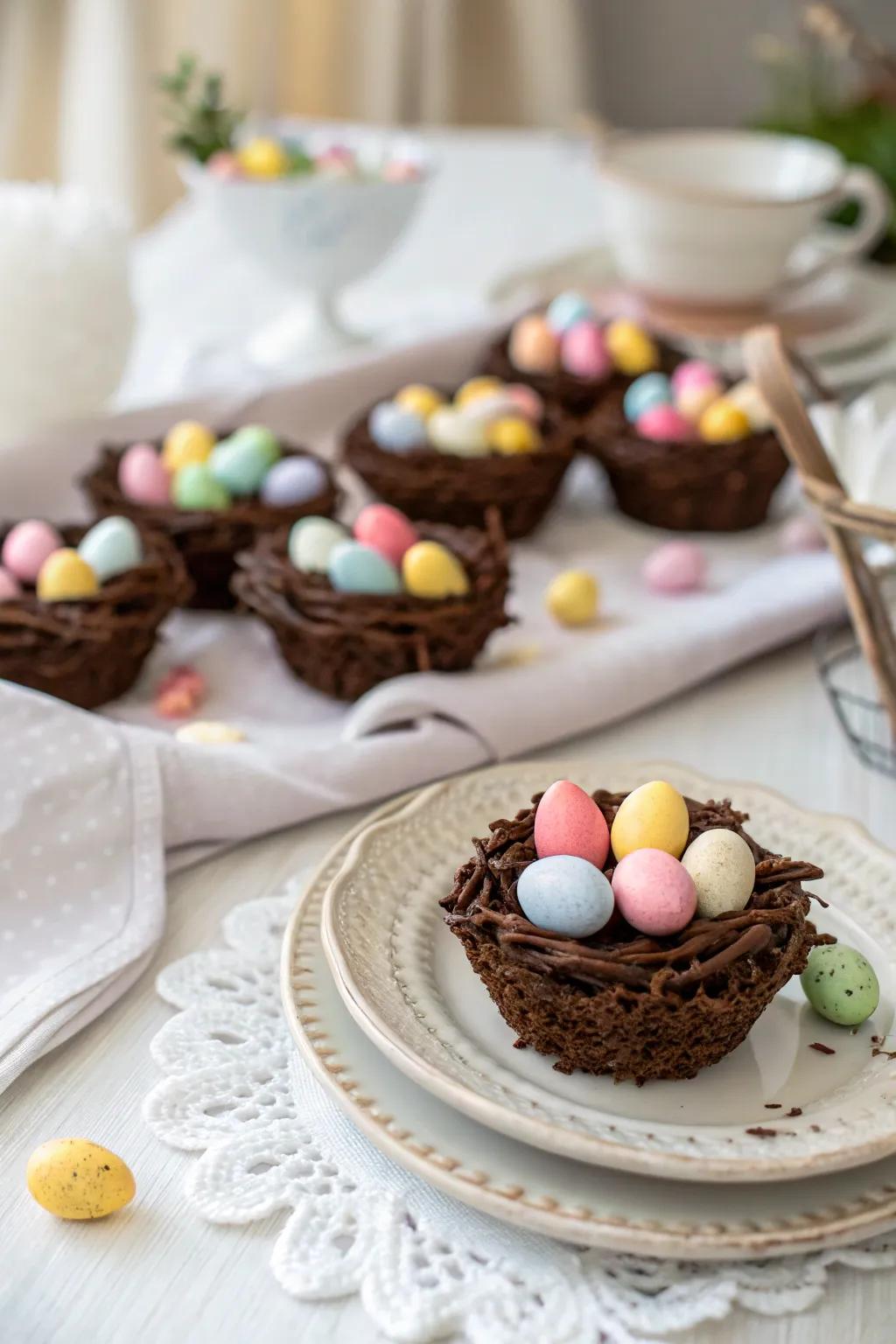 Delicious chocolate mini-egg mounds make for a fun and tasty delicacy.