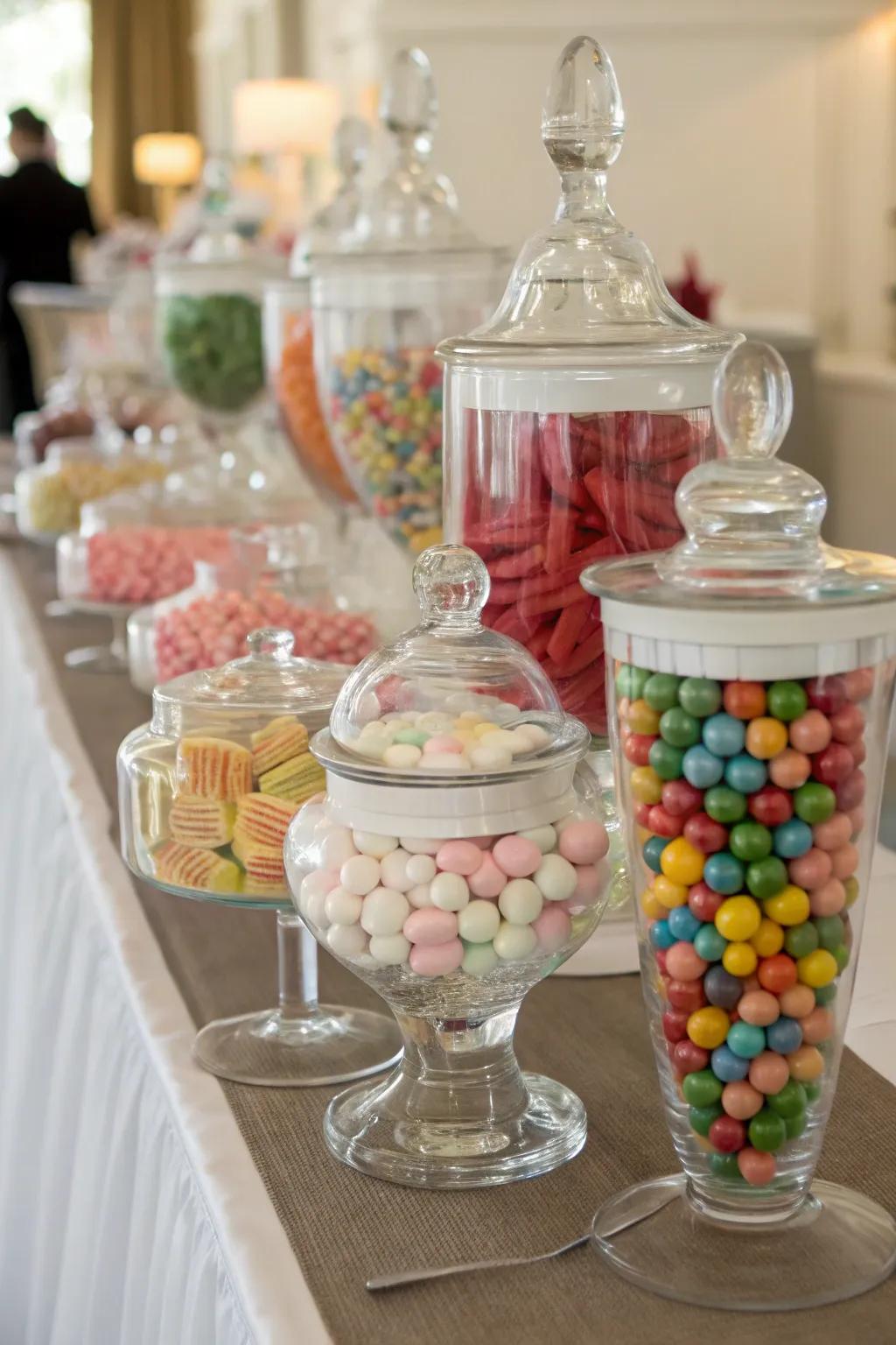 See-through vessels wonderfully displaying colorful candies.