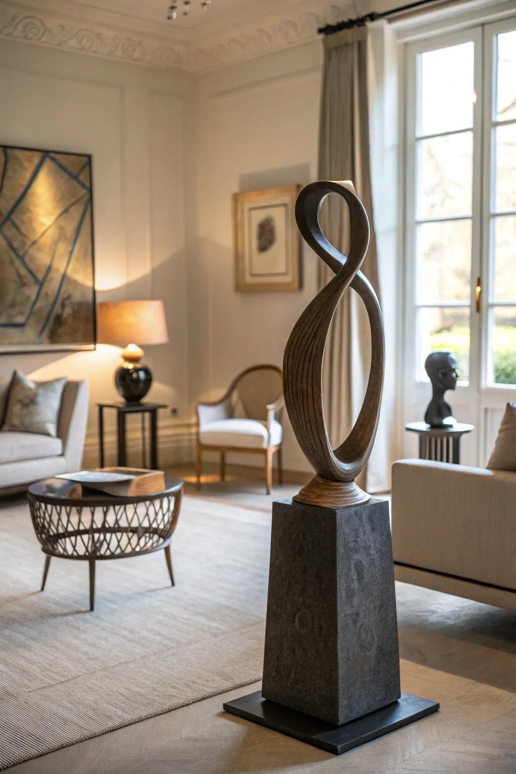 An abstract sculpture enriching the living room’s character.